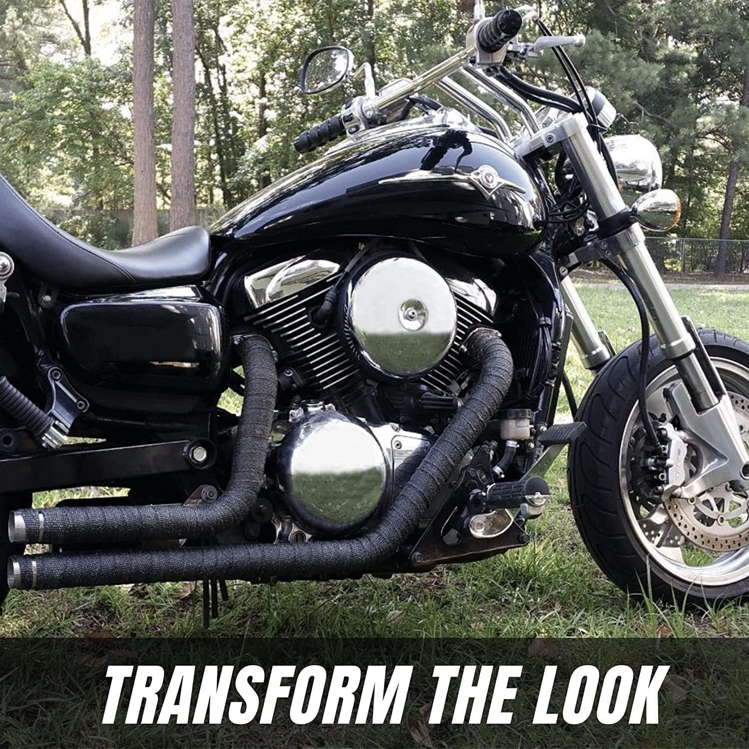 Sunplustrade 2" X 50' Black Exhaust Heat Wrap Roll for Motorcycle Fiberglass Heat Shield Tape with Stainless Ties image number 3