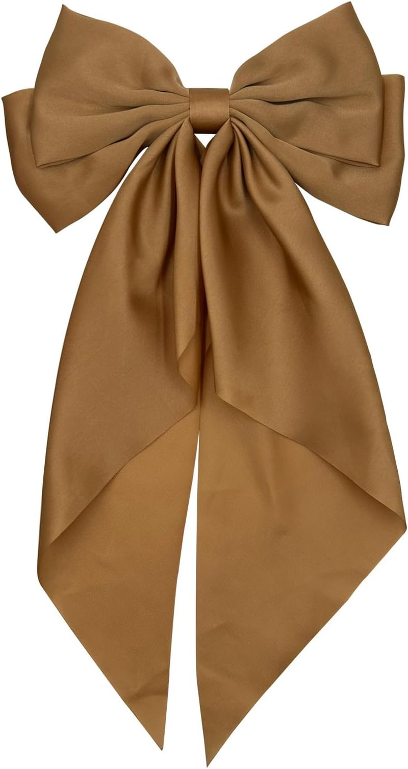 Large Hair Bows Clips for Women, Sapphire Blue Silky Satin Hair Bow Hair Clips Long Tail Vintage French Hair Ribbon Hair Barrettes for Girls (Black) - Black image number 6