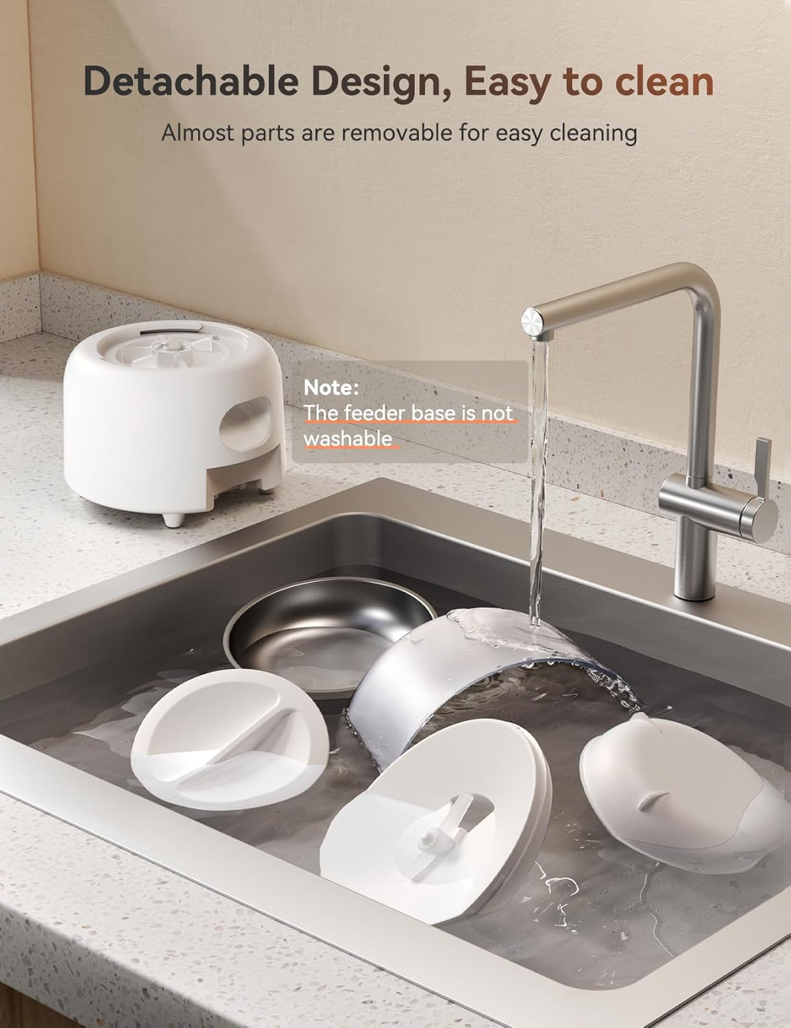 FEELNEEDY Automatic Feeder for Cats, Small and Medium Dogs, Stainless Steel Dish, Height Adjustment, 1.9 Gal (3 L) Capacity, Prevents Food Clogs, Timer Type, Lid Lock image number 1