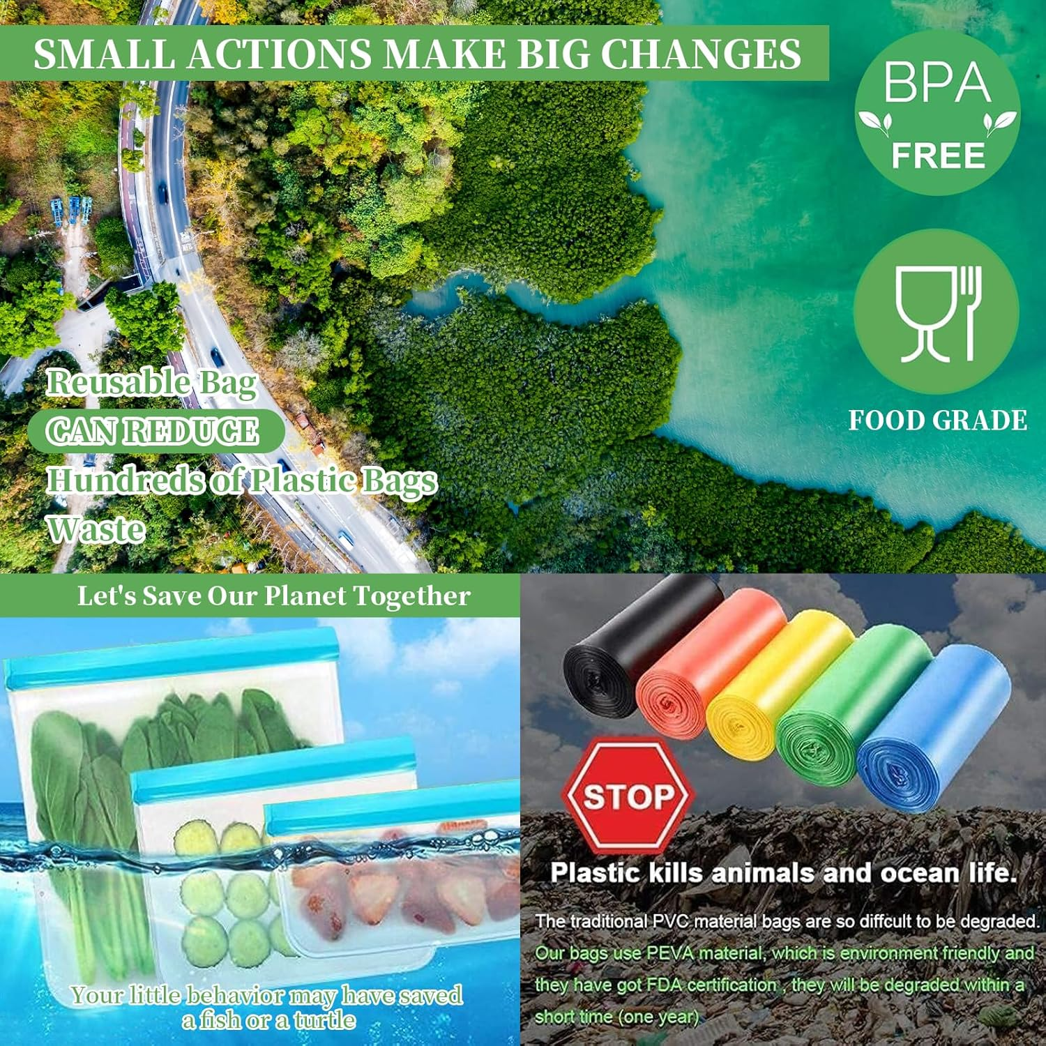 24 Pack Extra Thick Leakproof Freezer Bags, Reusabel Food Storage Bags, Bpa-Free EVA Travel Storage Bag, Ultra-Thick Sandwich Leak-Proof Eco-Friendly Sealed Bag for Grocery Lunch Meat Veggies (Orange) - Green image number 7