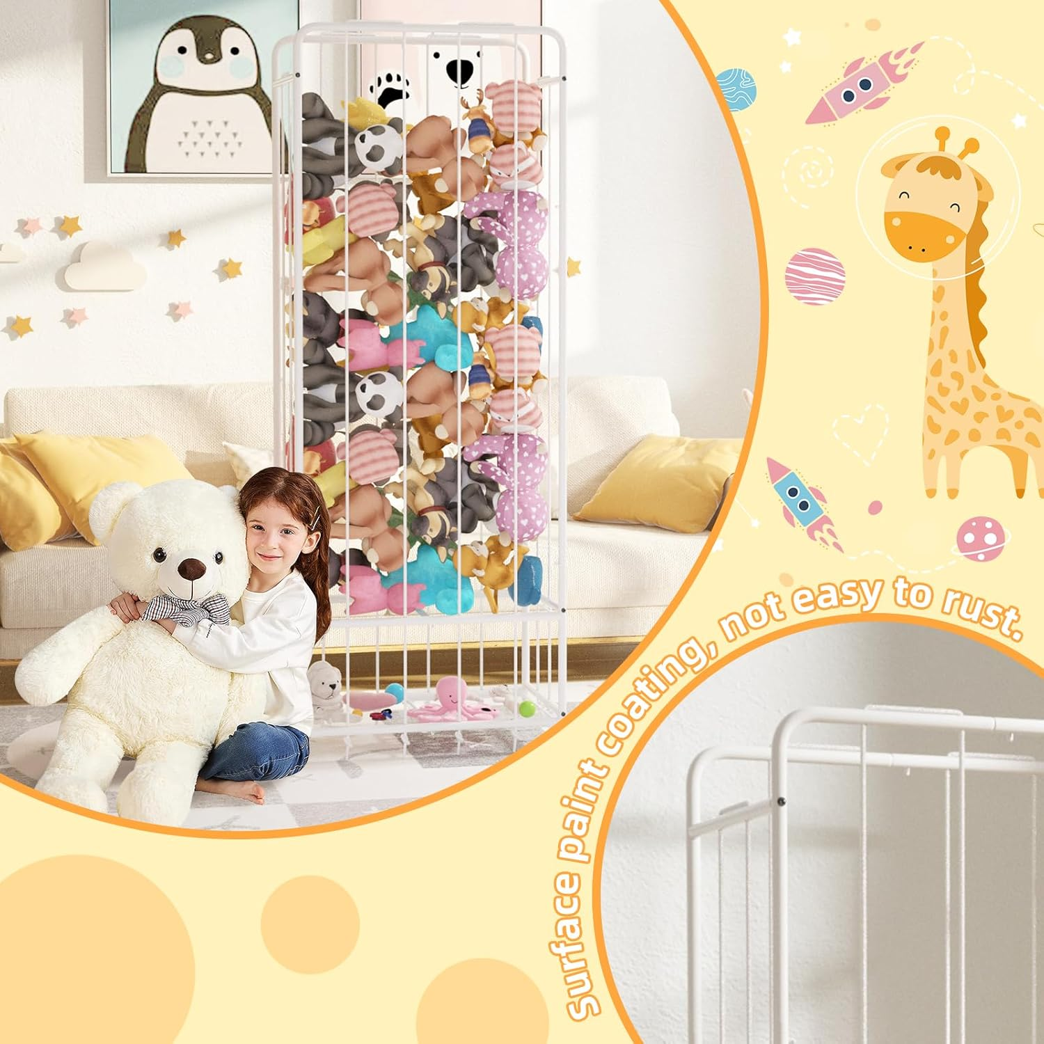 FAYDUDU Stuffed Animal Zoo Stuffed Animal Storage Toy Organization Stuffed Animals Holder Shelf with Elastic Band Stuffed Animals Cage for Nursery Playroom Bedroom Kid Room Furniture (New White) image number 1