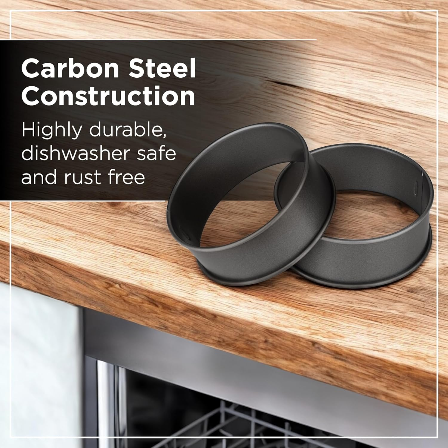 Crumpet Rings Nonstick 3.5" - English Muffin Rings for Fluffy Muffins - Set of 4 Crumpet Molds &ndash; Metal Baking Rings - No Leak Sturdy Egg Ring Set - Made in the UK image number 5