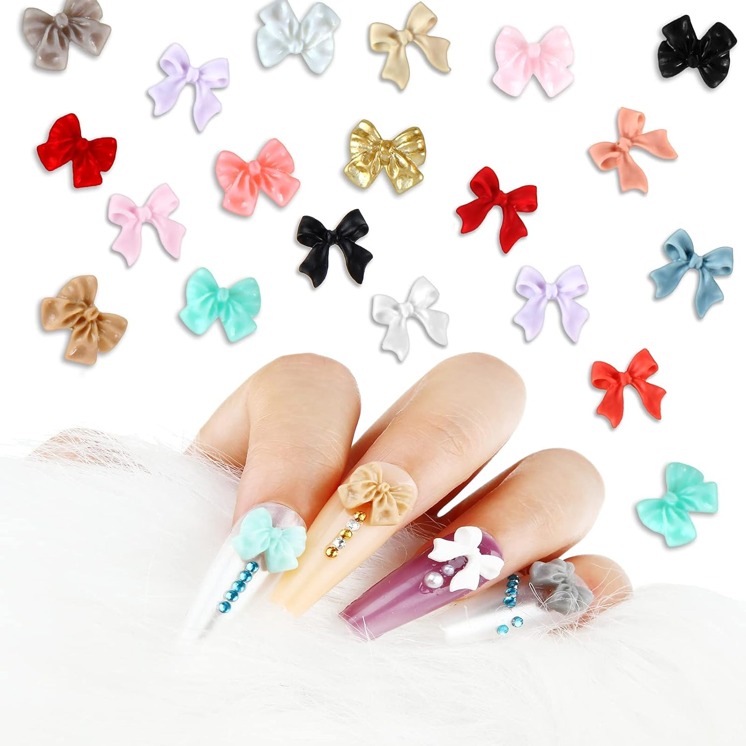 240 Pieces 3D Bow Nail Art Decorations 3D Bows Nail Charms Resin Bow Nail Decorations Colorful Bowknot Nail Accessories for Nail Art Designs Nail Decoration DIY Crafting image number 3