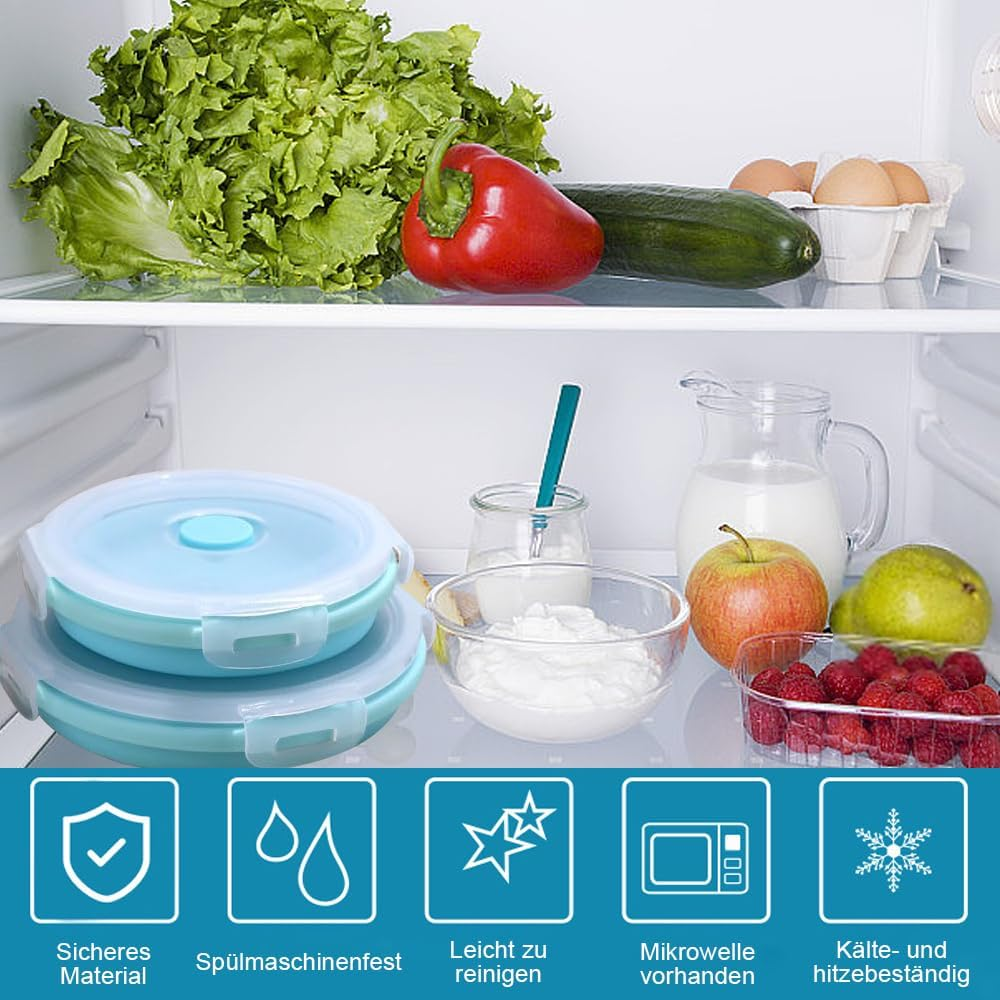 Lbxtswpl Collapsible Bowl, 2 Pieces with Lid Silicone Bowl with Fruit Fork for Camping Hiking Kitchen School Outdoor (Blue)