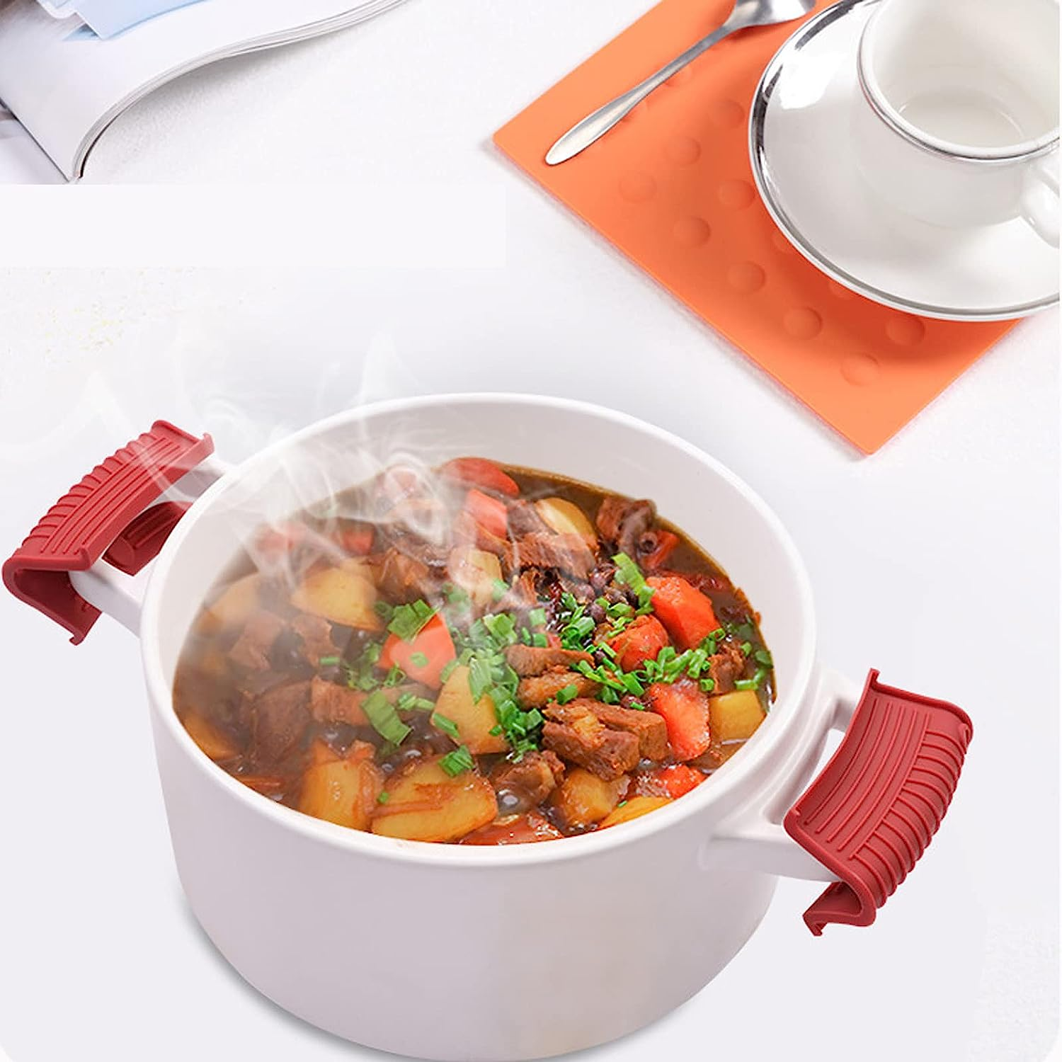 3 Pieces Silicone Hot Handle Holder Non Slip Pot Holders Cover Assist Hot Pan Handle Rubber Heat Resistant Pot Sleeve Grip Cookware Handle for Frying Cast Iron Skillet Metal Pan (Red) image number 1