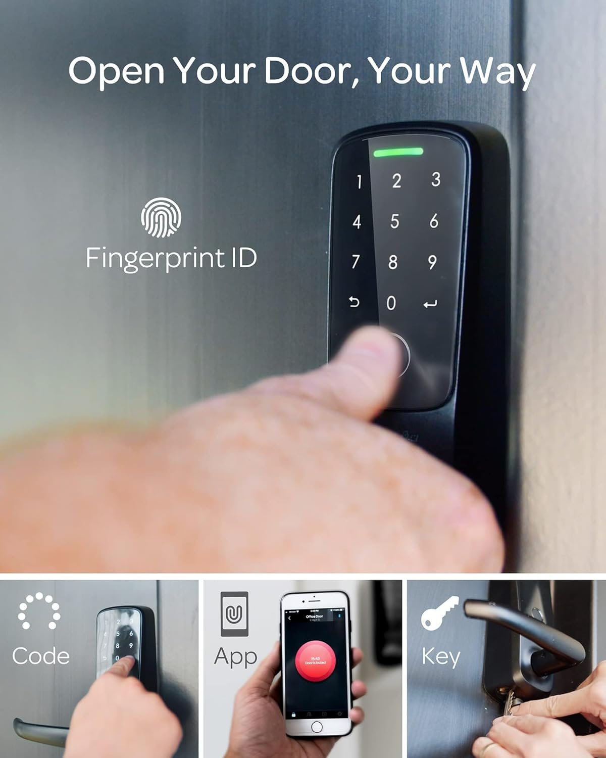 ULTRALOQ Latch 5 World'S First Built in Wifi Smart Lock (Black) with Fingerprint ID, 5-In-1 Keyless Entry Electronic Door Handle with Bluetooth, Biometric Fingerprint and Touch Digital Keypad image number 2