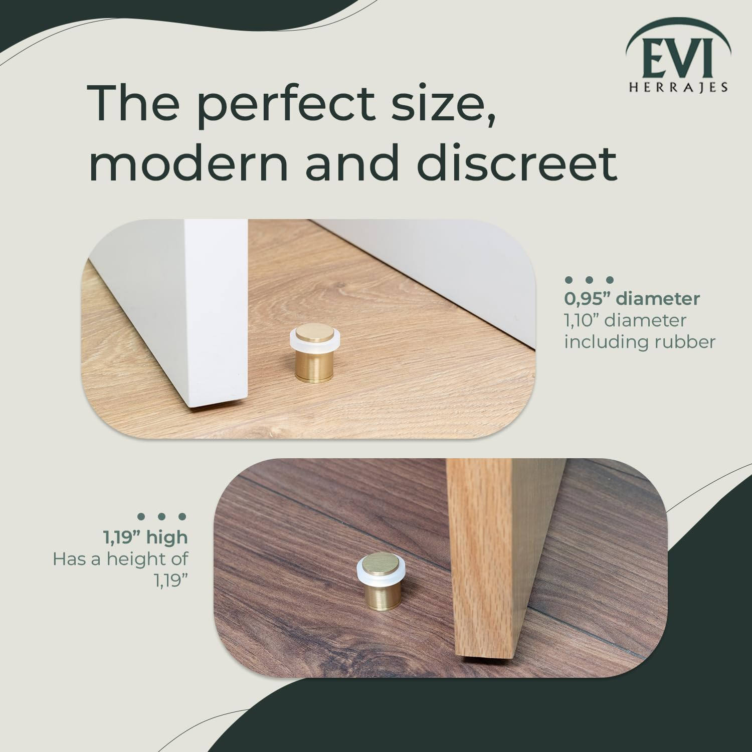 EVI Herrajes | Heavy Duty Door Stoppers | &Oslash;24X30Mm | Floor Mounted | Brass Matte Finish | Protection Rubber | Mod I-180