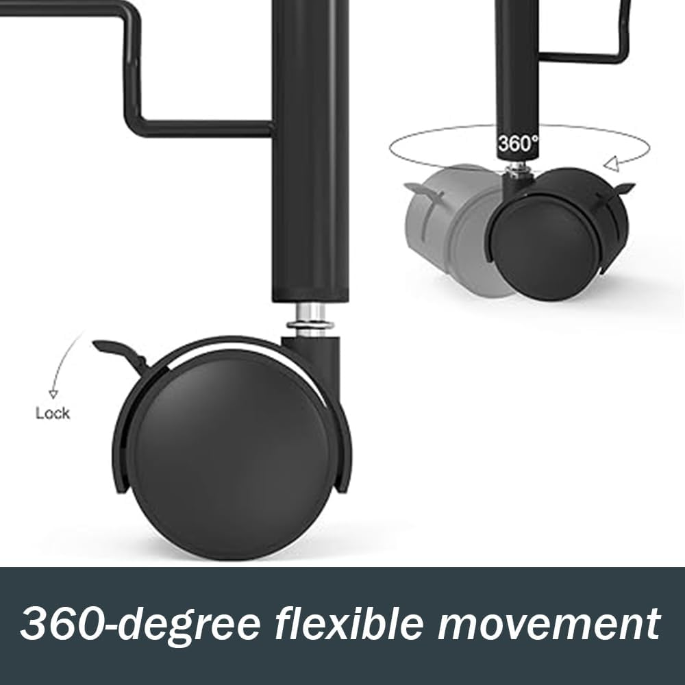 SHENMAIDAY 4-Tier Rolling Storage Rack Cart, Multi-Function Practical Storage Rack, Metal Mesh Rolling Cart, Kitchen Storage Cart with Wheels and 4 Side Hooks,Movable Trolley (Black) image number 5