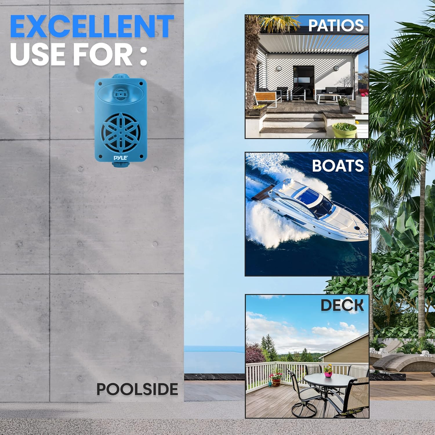 Pyleusa Indoor Outdoor Speakers Pair - 200 Watt Dual Waterproof 3.5&rdquo; 2-Way Full Range System W/ 1/2&rdquo; High Compliance Polymer Tweeter - In-Home, Boat, Marine, Deck, Patio, Poolside (Blue) - PDWR35BL image number 6