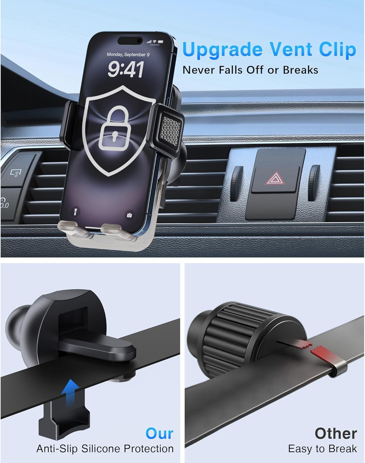 OUNAIDE Car Phone Holder Mount, 3-In-1 Dashboard Windshield Air Vent Phone Mount with Strong Grip, Rotatable Car Vent Phone Holder for Iphone, Samsung Galaxy & All Smartphones image number 3