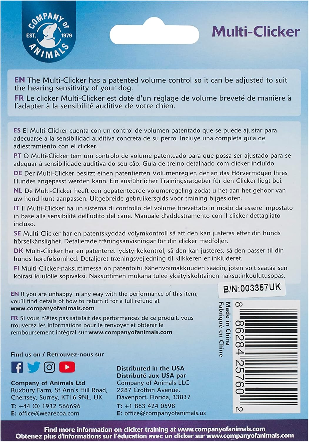 The Company of Animals 25760A Clix Multi-Clicker Training Tool for Dogs, Blue, Small