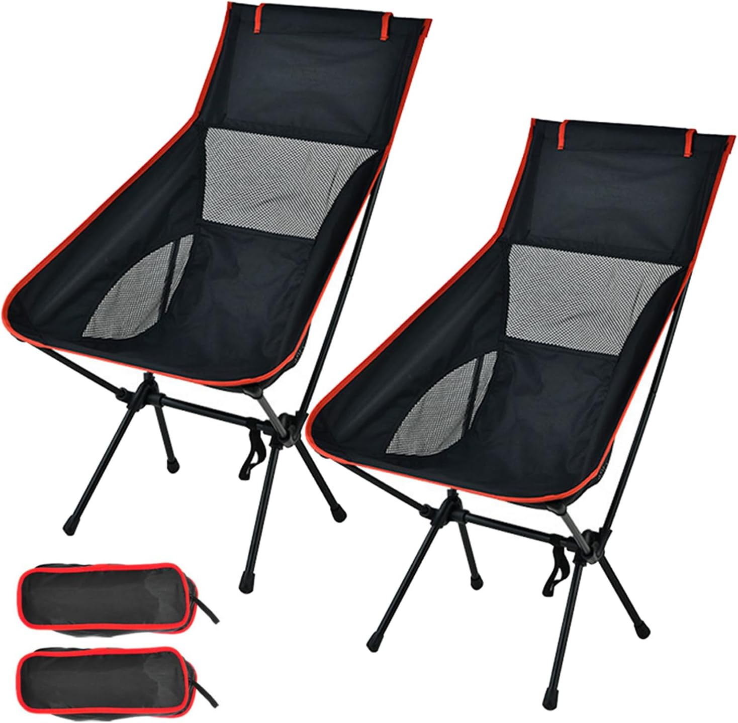 2 Camping Folding Chair, Outdoor Beach Folding Chair, Portable Moon Chair, Space Chair, Camping Fishing Chair, Hiking Chair with Carrying Bag (Black, Large) image number 3