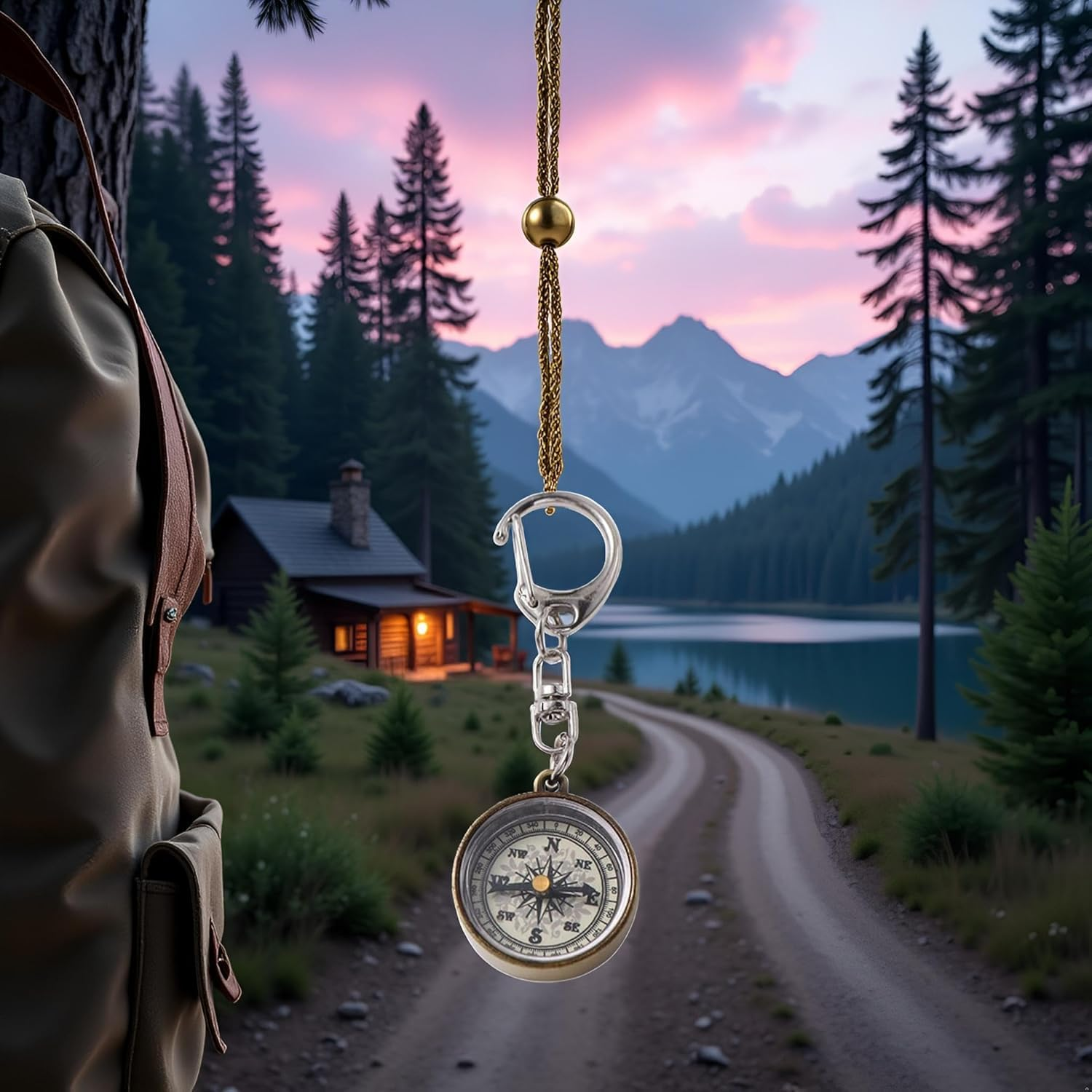 2Pcs Gold Vintage Zinc Alloy Metal Compass with Chain, Key Ring Camping Compass Keychain Navigation Tools Key Ring,Compasses Electronics and Gadgets Recreation Accessories image number 6