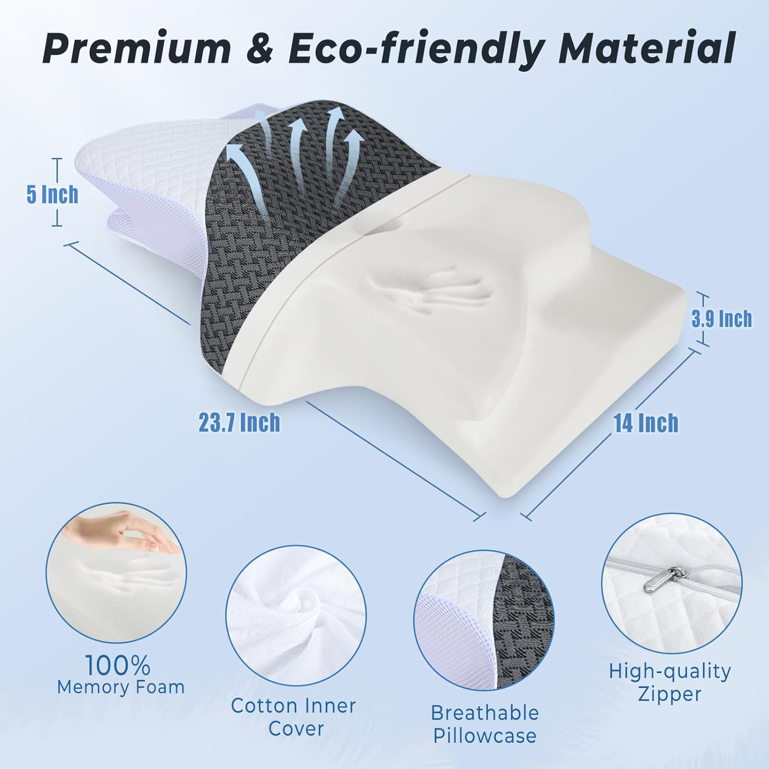 SAHEYER Cervical Neck Pillow, 2 in 1 Ergonomic Neck Support Pillow, Side Sleeper Pillow for Neck and Shoulder Pain Relief, Slow Rebound Memory Foam Pillow for Side Back Stomach Sleepers (Grey) image number 6