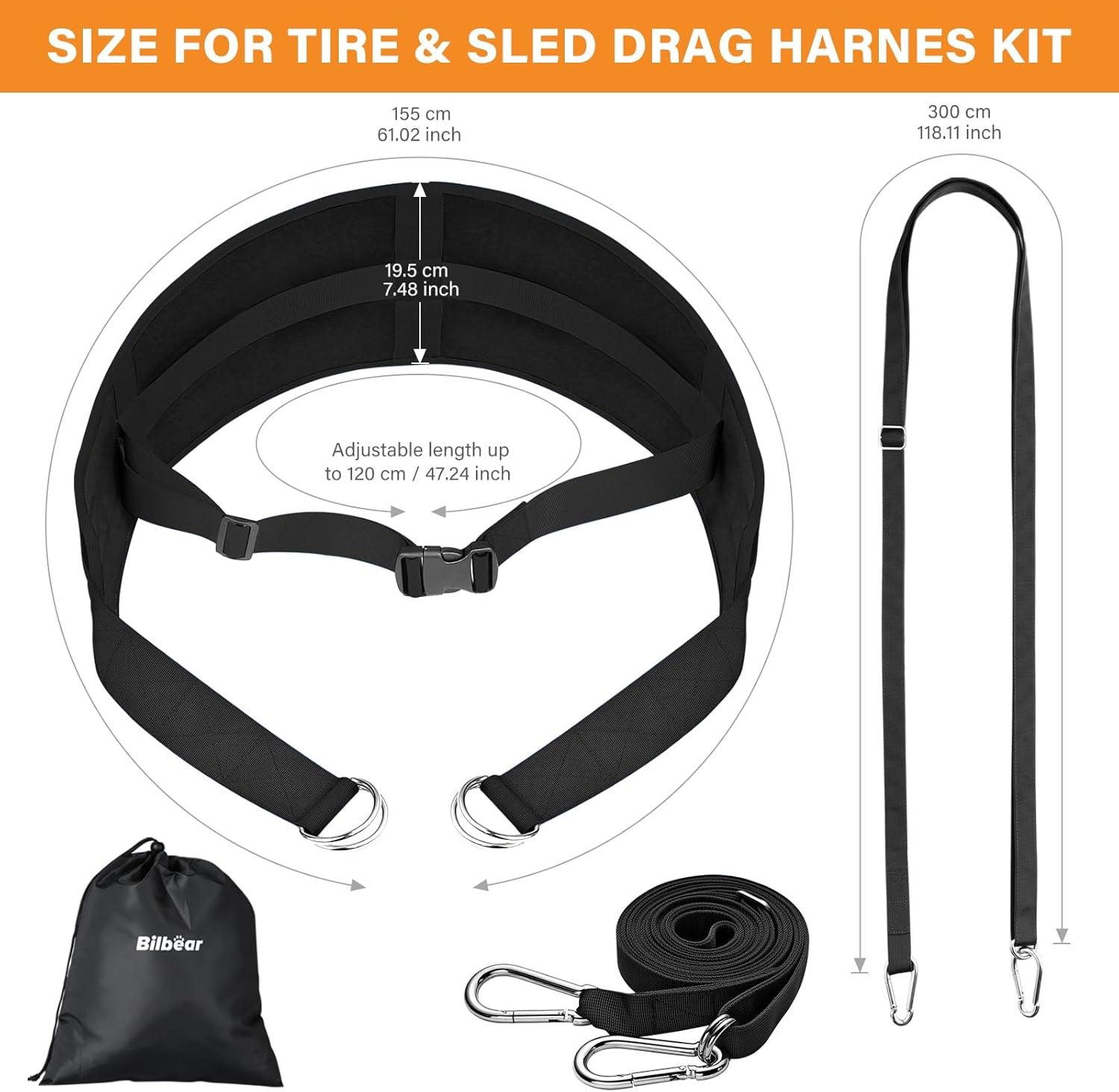 Bilbear Dip Belt for Weightlifting,Weight Lifting Belt with 39 Inch Strap for Pulls Up, Adjustable 43 Inch Fitness Weight Lifting Strap,With 45-Angle Rings&2 Snap Hooks, for Gym - Black image number 6