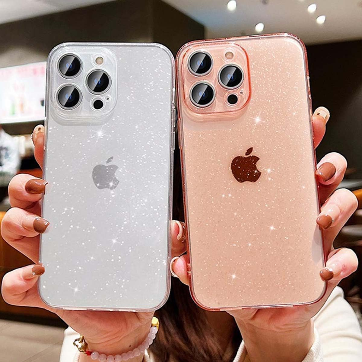 AMITOME Glitter Clear Phone Case for Iphone 13 Pro Max 6.7 Inch- Sparkle Bling Shockproof Rugged Protective Cover,Camera Lens Protection Anti-Yellowing Slim Design Crystal Transparent Case-White image number 5