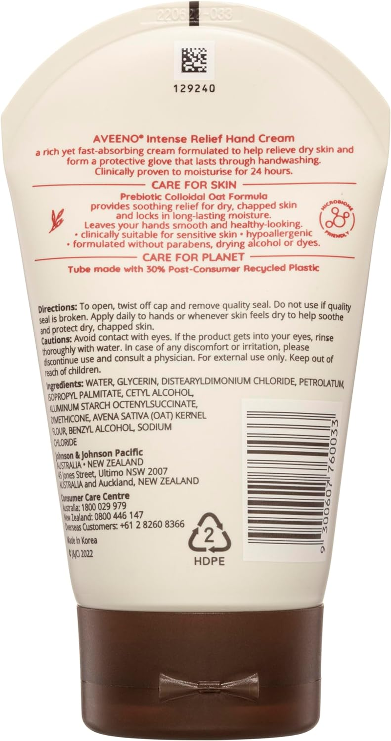 Aveeno Intense Relief Soothing Fragrance Free Hand Cream 24-Hour Moisture Protect Dry Rough Chapped Sensitive Skin 100G image number 3