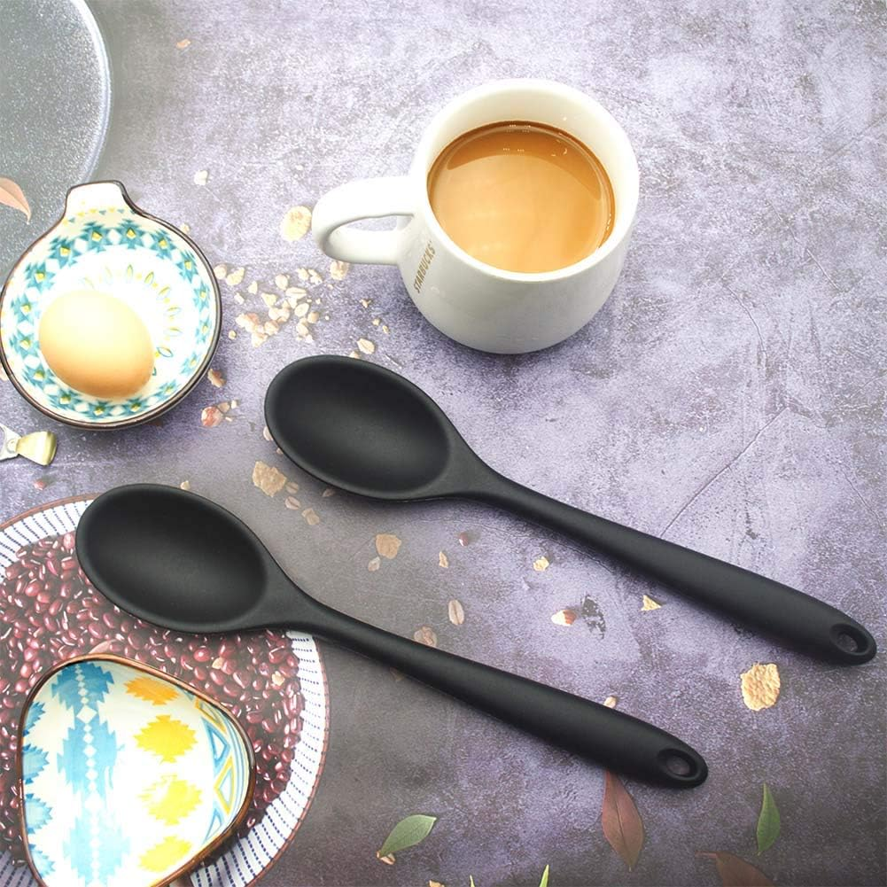 Large Silicone Cooking Spoons 27Cm Pack of 3, Non-Stick Spoon Set for Mixing, Cooking & Serving, Heat Resistant Silicone Spoon Set, Dishwasher-Safe & BPA Free (Black) - 3 Pcs In Red image number 7