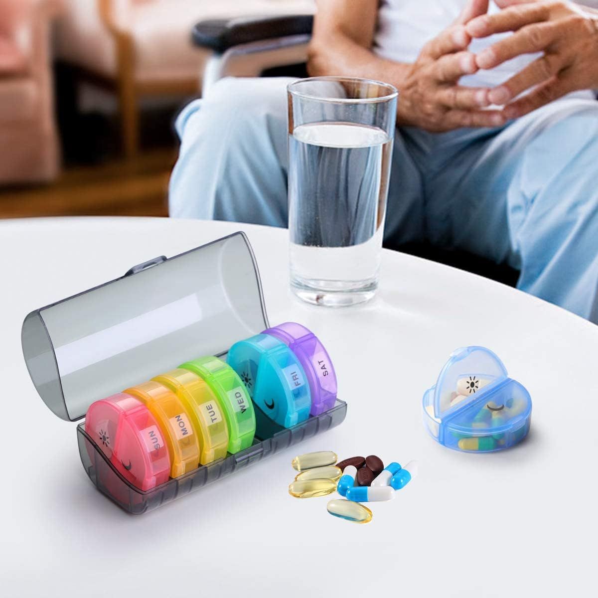 Pill Organizer 7 Day 2 Times a Day, Daily Pill Container Weekly BPA Free Pill Case for Pills, Vitamin, Fish Oils, Supplements, Medicine Holder