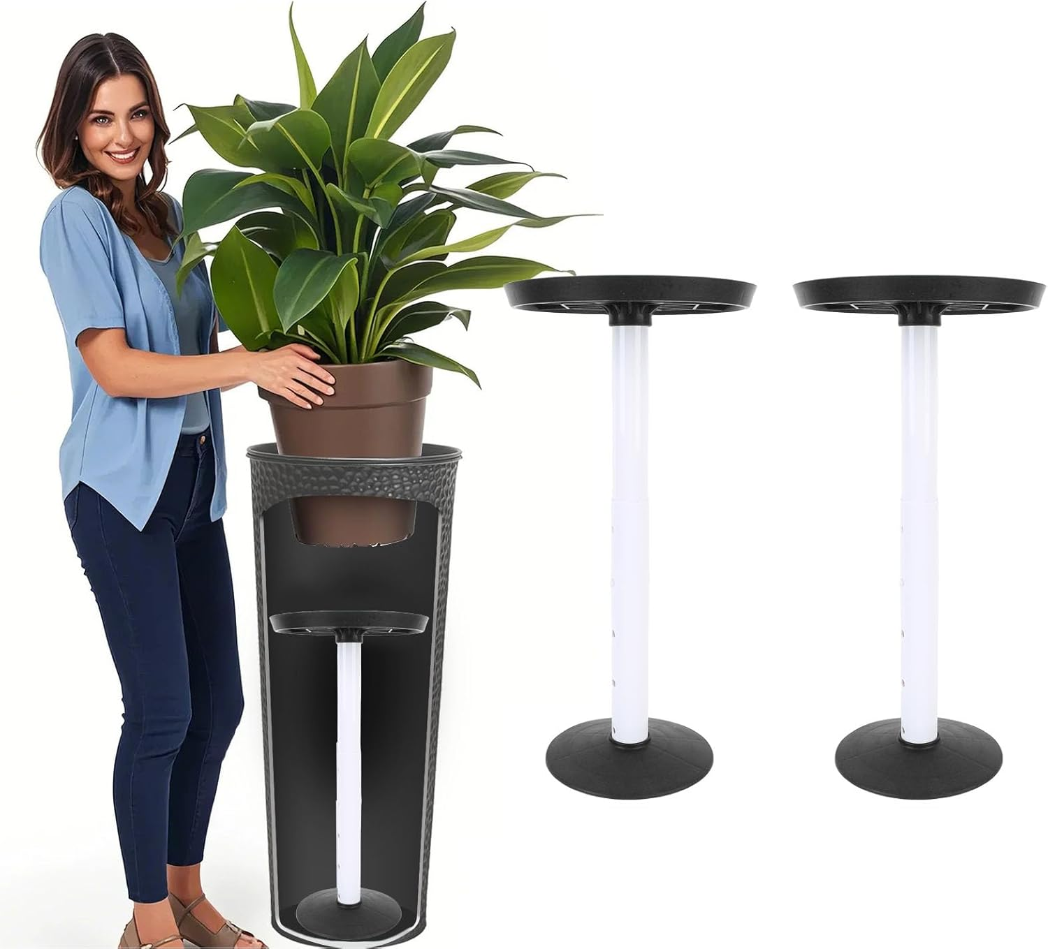 Planter Filler Riser, 2 Sets Plant Riser with Drainage Hole, Height Adjustable, Flower Pot for inside Flower Pot Container, Insert for Indoor Plants (Black) image number 3