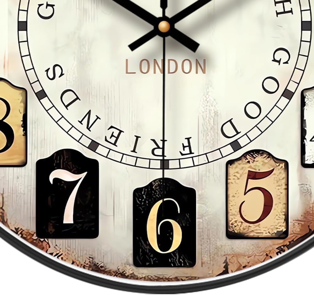 European Style Silent Non-Ticking round Classic Clock Retro Quartz Decorative Battery Operated Wall Clock for Living Room Kitchen Home Office 14 Inch image number 3