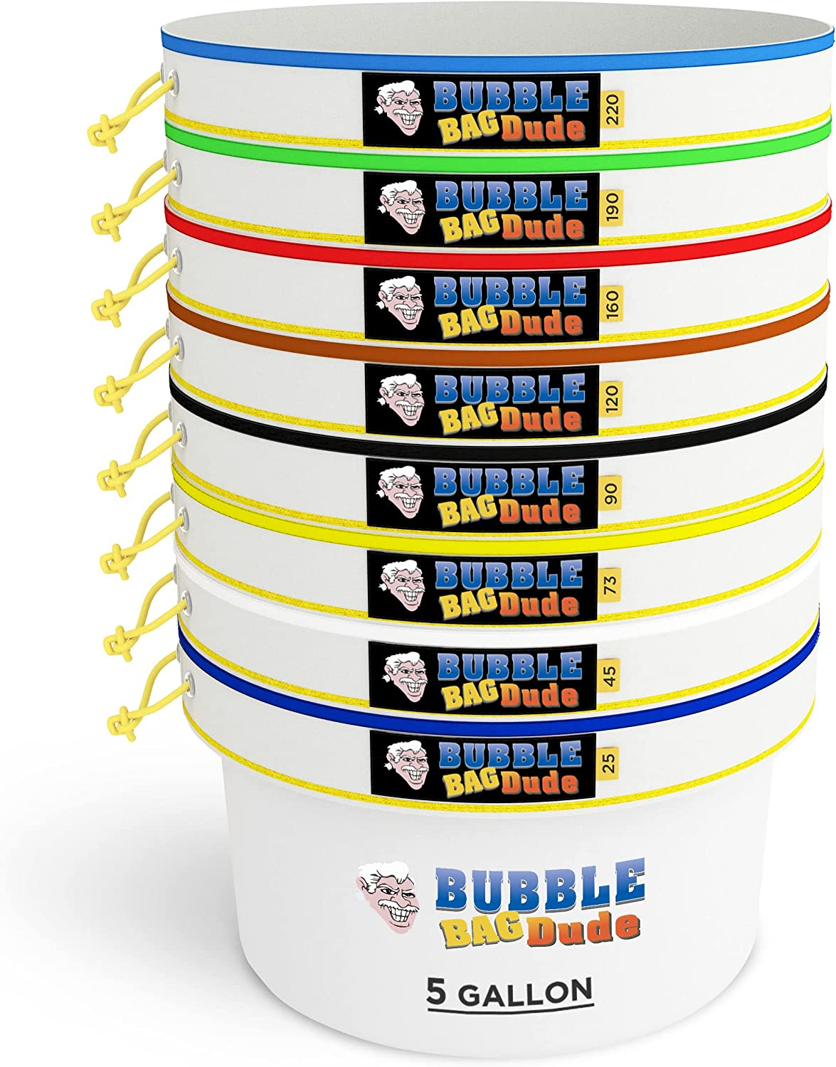 BUBBLEBAGDUDE Bubble Bags All Mesh 5 Gallon 8 Bag Set Herbal Ice Essence Extraction Bag Kit with 10 X 10&rdquo; (25 Micron) Pressing Screen and Storage Bag image number 1