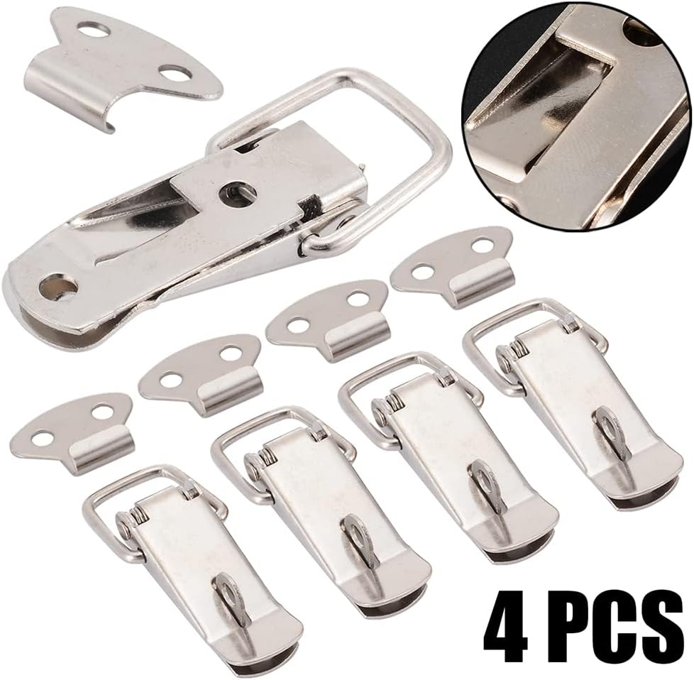 4 Sets Spring Loaded Toggle Latches with Lock Stainless Steel Catch Clamp Clips Spring Lock Hasp Catch for Case Box, Toolbox, Drawer, 55Mm/2.16"