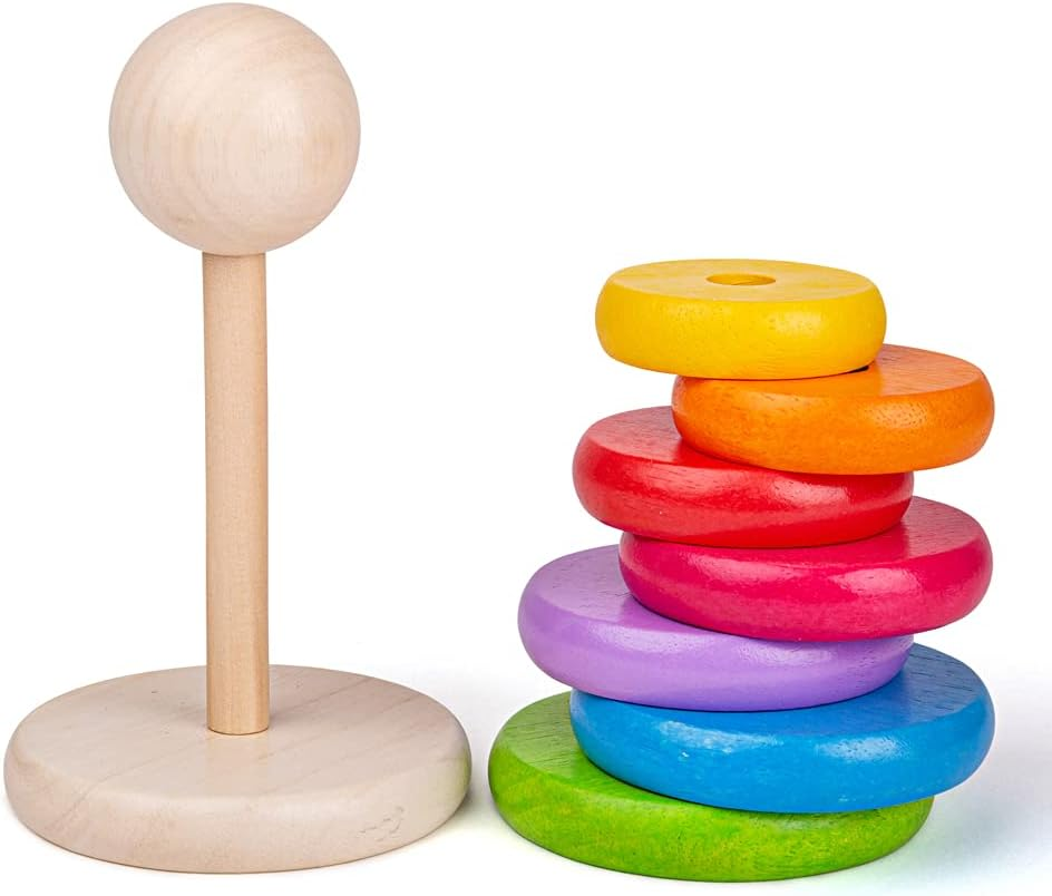Bigjigs Toys, My First Rainbow Stacking Toy, Wooden Toys, Baby Toys, Wooden Stacking Toys, Ring Stacker, Toddler Toys, Wooden Toys for 1 Year Olds image number 3