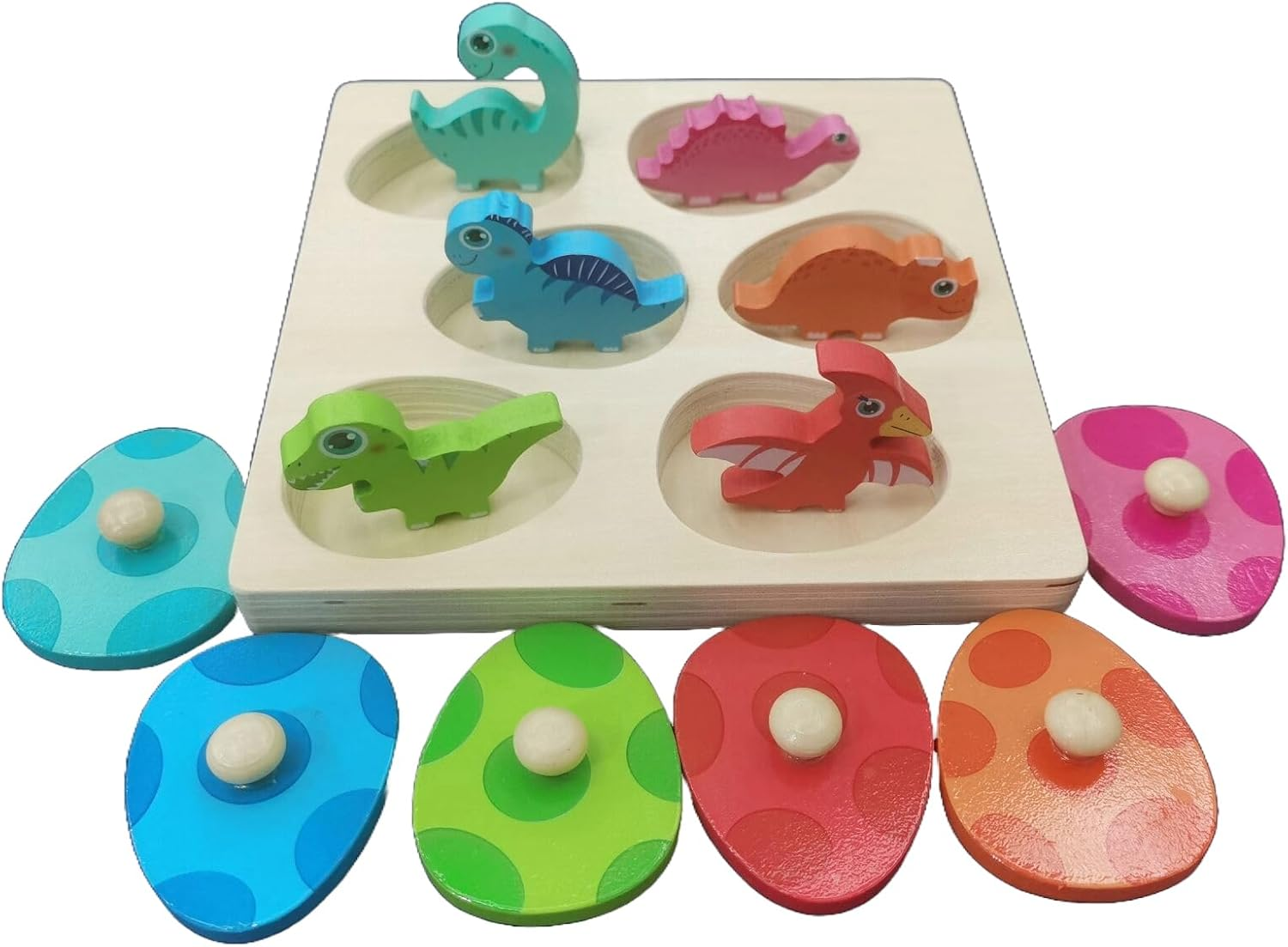 BEACENOV Toddler Montessori Wooden Dinosaur Toys & Puzzles for Baby Boys Girls 1 2 3 Years Old | Hide and Seek Dinosaur Game | Cute Puzzles for Kids | Color Matching Memory Educational Toys & Games. image number 1