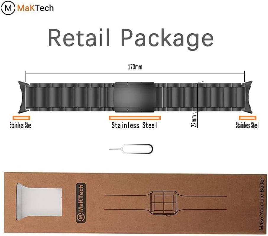 Maktech Titanium Wristband for Google Watch,Metal Bracelet Strap Include Adapter with Turtle Buckle for Google Pixel Watch 3 45Mm [2024] (Black) image number 2