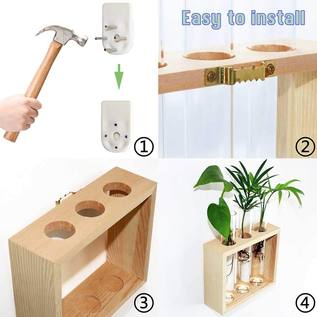 Laffeya Hydroponic Plant Stand, Plant Terrarium with Wooden Stand, Wall Hanging Test Tube Planter Modern Flower Bud Vase Stand, Plant Tabletop Terrarium, DIY Terrarium Kit image number 5