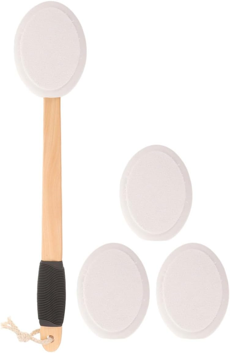 CATIEBYE Non-Slip Handled Lotion Applicator Set for Back and Feet with 1 Handle and 3 Replacement Sponge Heads, Shower Bath Brush Suitable for Applying Sunscreen and Body Cream image number 4