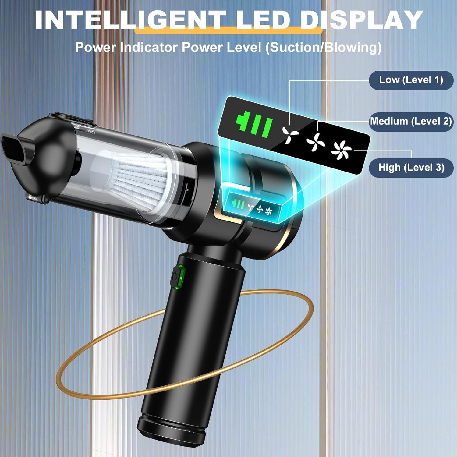 Car Vacuum Cleaner 4-In-1 with LCD Display, 25000PA High Power Mini Vacuum Cleaner, Rechargeable Handheld Vacuum, Car Hoovers, Portable Cordless Compressed Air Duster Air Blower for Car, Home,Office image number 4