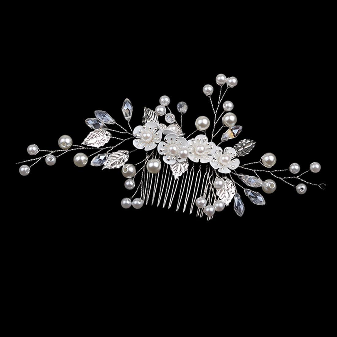 Bridal Wedding Hair Combs Crystal Flower Bridal Headpiece Beads Hair Clips Hair Accessories for Women and Girls Silver image number 1