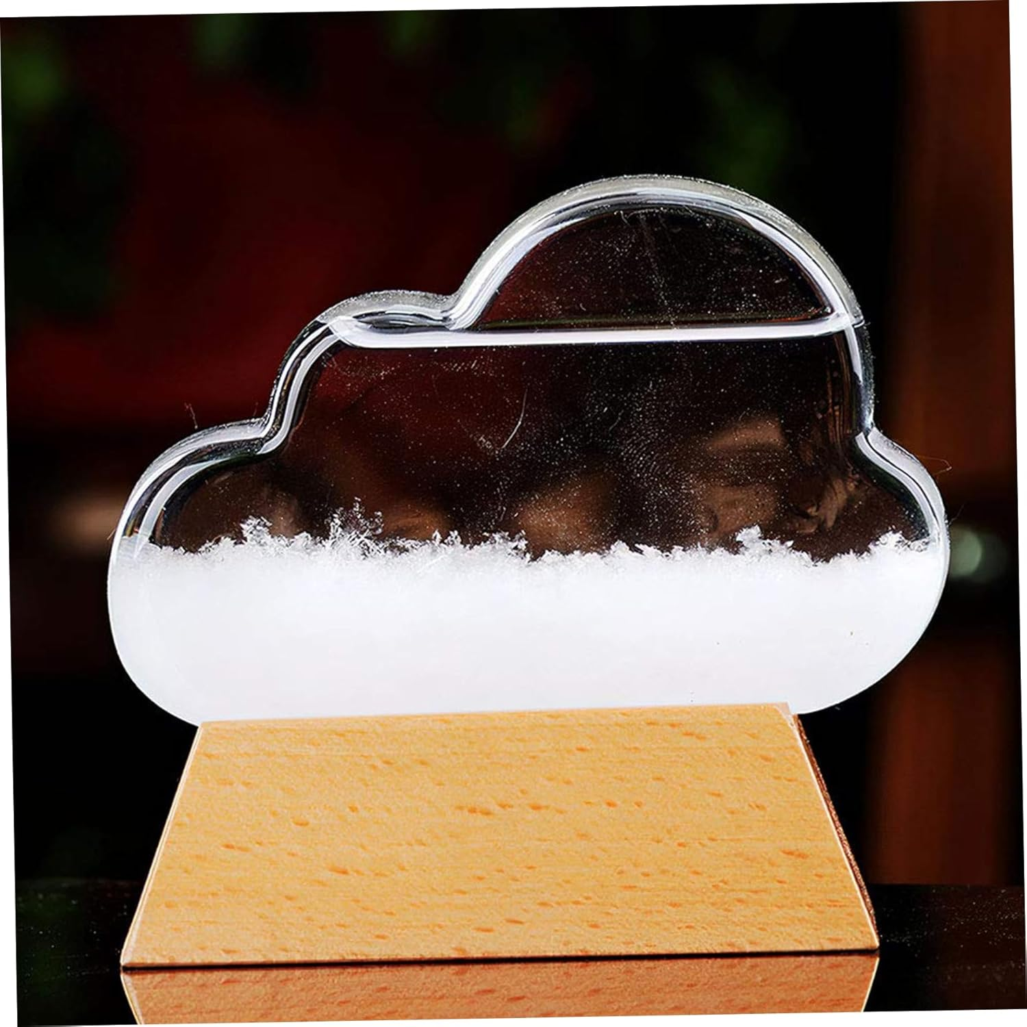 Storm Glass Weather Forecaster Cloud Shape Storm Glass Weather Predictor with Wood Base Decorative Home Weather Station Bottle Ornament for Office Home Decor Gift image number 5