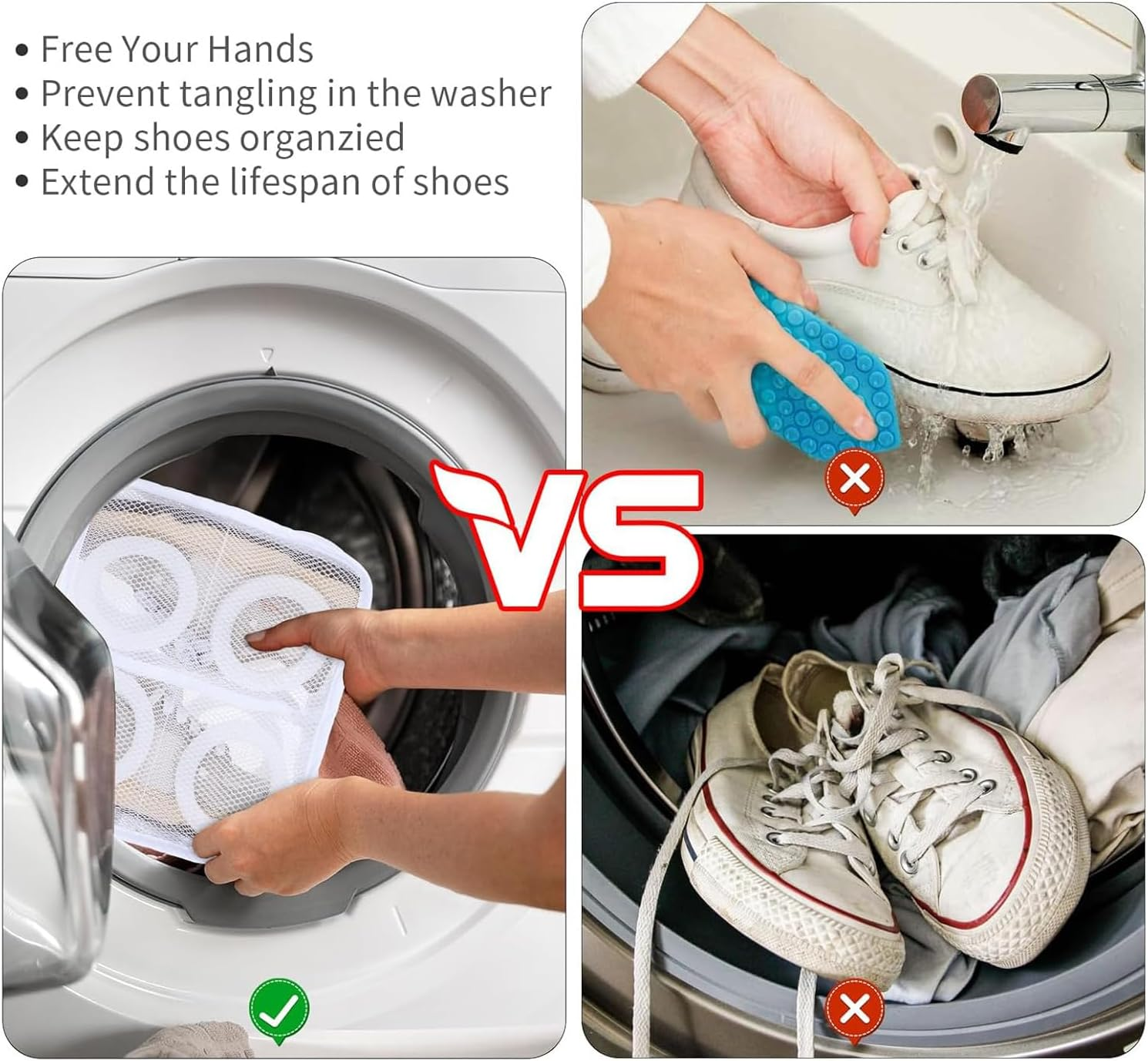 Yharnamite 2 Pcs Mesh Laundry Bags, Shoes Wash Bags, Travel Laundry Bag, Sneaker Mesh Washing Bag Shoe Bag for Washing Machine, Laundry Bag White Laundry Washing Bags Net