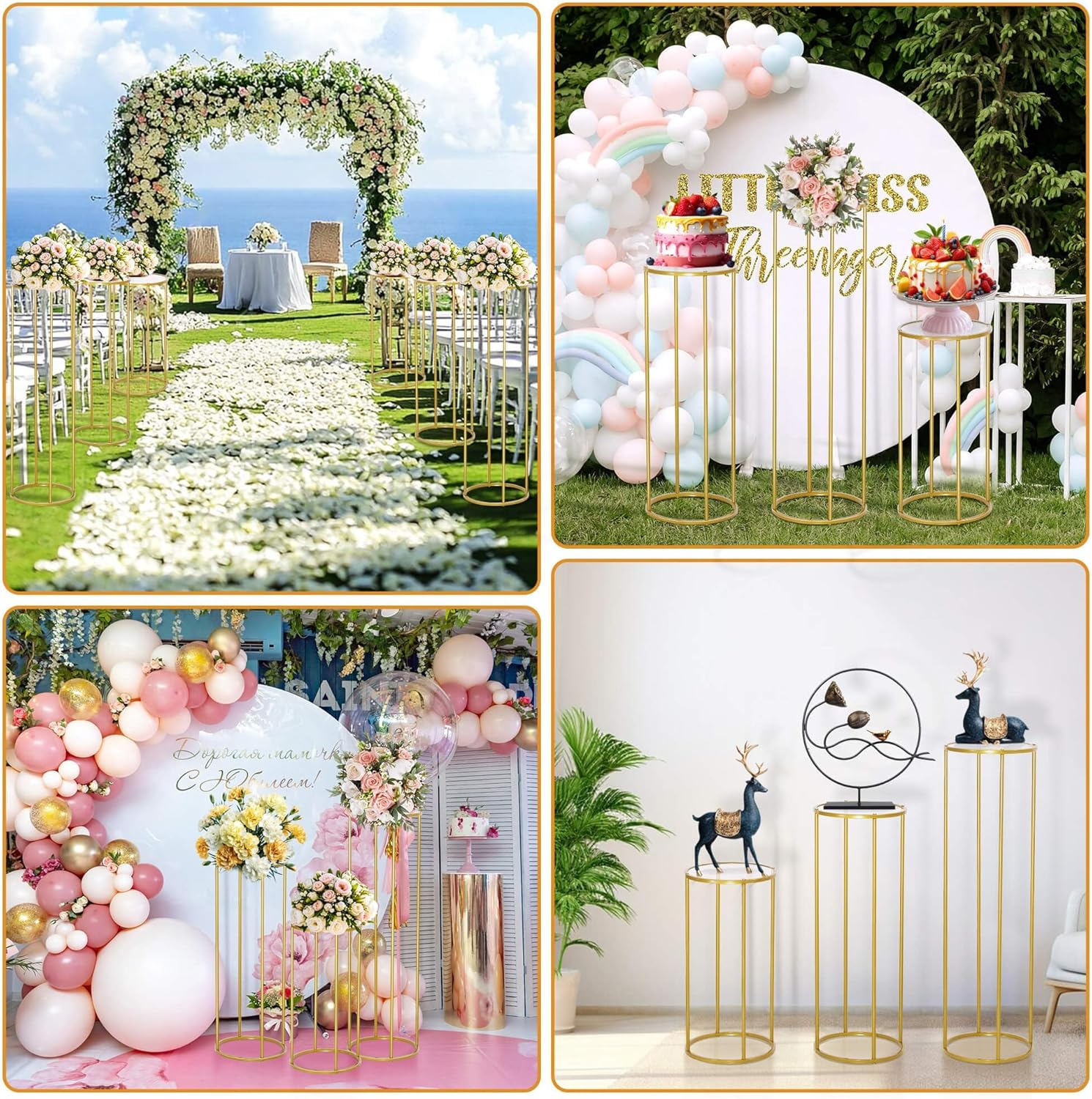 Quintin Cylinder Stands for Party, 3Pcs Gold and Metal Cake Stand, round Cylinder Columns Tables, Cake Table Stand, Cylinder and Square Pedestal for Display Parties Wedding Birthday Decoration (Cylinder02) image number 1