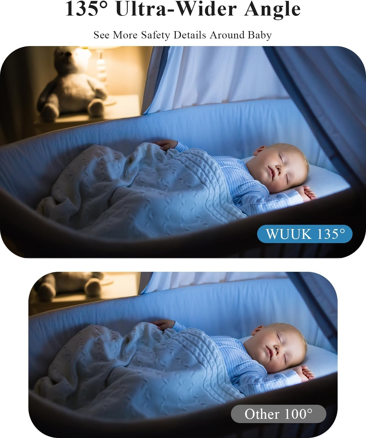 WUUK Video Baby Monitor, 5.5'' Baby Monitor with 360 PTZ Color Display, 135&deg; Wider Viewing Angle, Night Vision, 1000Ft Long Range, 2K Baby Camera with App, One-Touch Call, Lullabies (Blue) image number 5