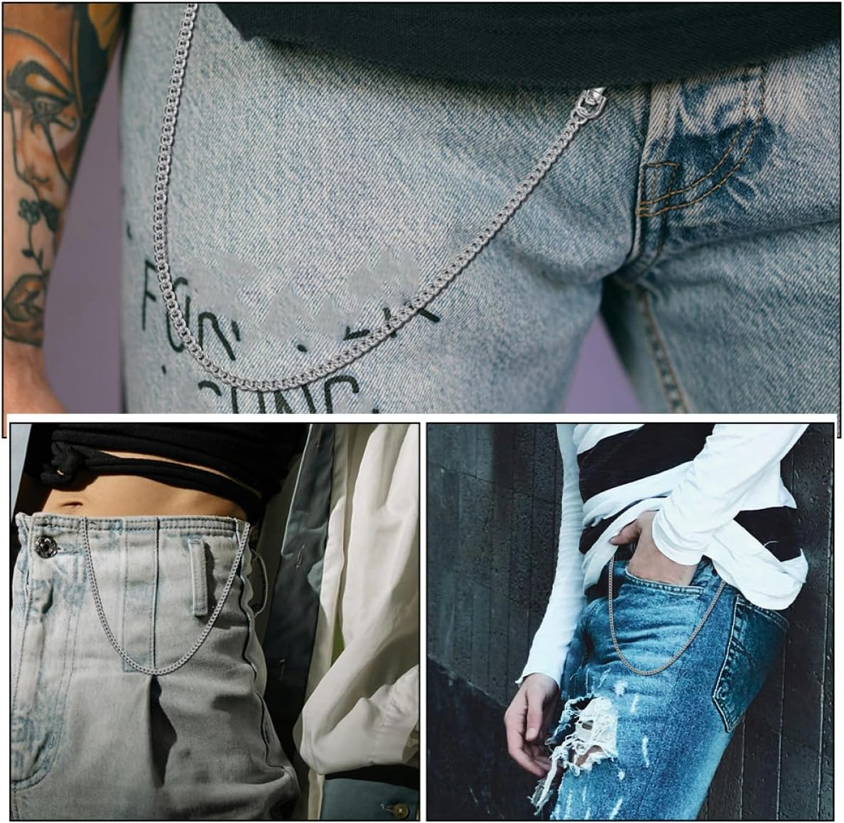 TOGEVAL Wallet Chain for Men Heavy-Duty Secure Keys Holder Functional Jeans Pocket Watch Chains Decorative Lobster Clasp