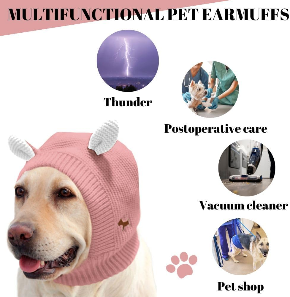 YAMEE Dog Winter Hats - Large & Small Dog Ear Muffs, Knitted Hat for Outdoor Walking, Noise Protection (Small, Pink)