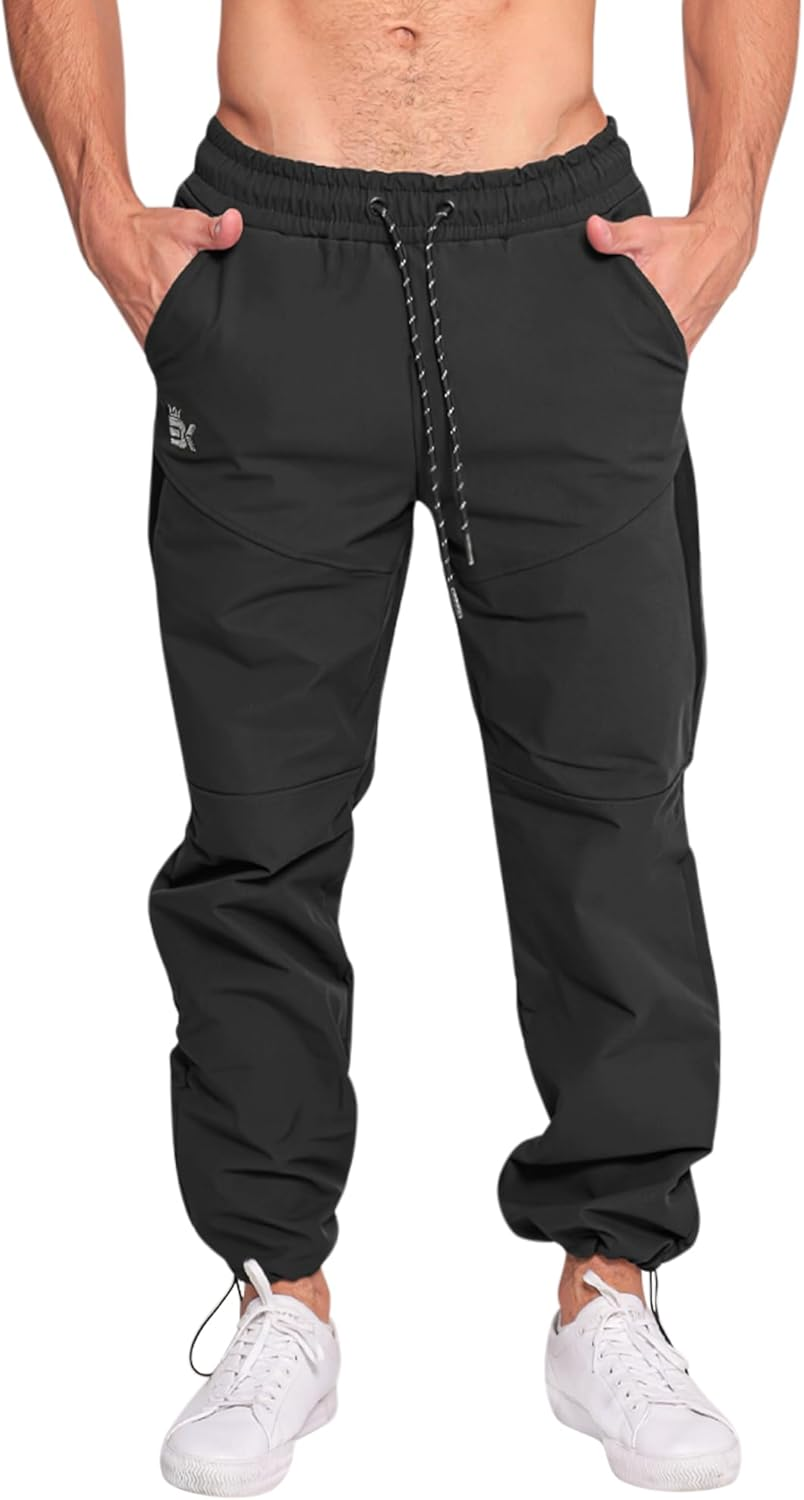 BROKIG Mens 3PT Hiking Softshell Pants,Waterproof Casual Fleece Functional Traveling Walking Pants Outdoor Trousers with Mesh Zipped Pockets