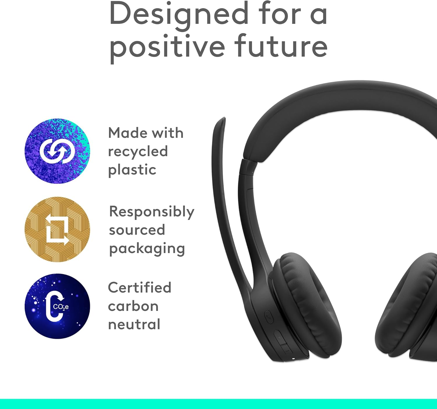 Logitech Zone 300 Wireless Bluetooth Headset with Noise-Canceling Microphone, Compatible with Windows, Mac, Chrome, Linux, Ios, Ipados, Android &ndash; Graphite - Off White image number 7