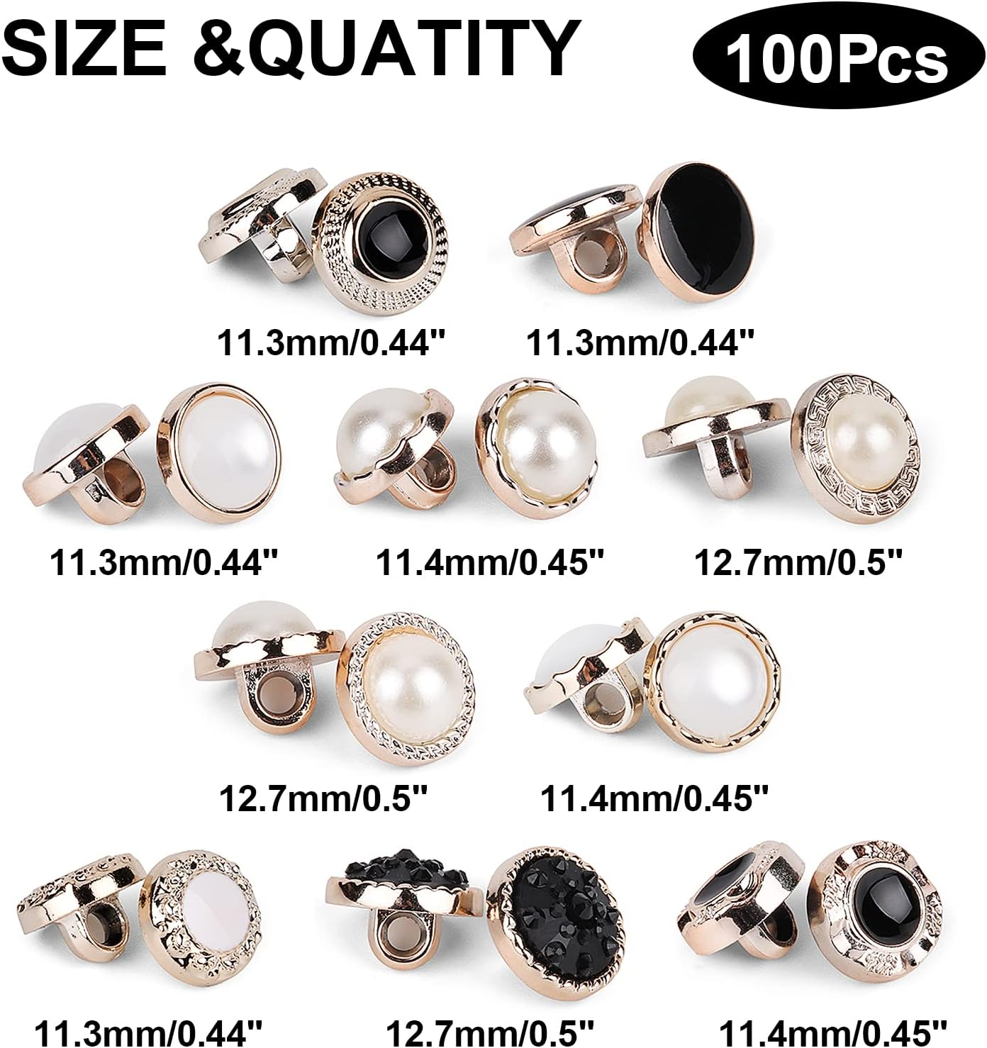 100Pcs round Assorted Pearl Buttons, Resin White Pearl Button, Vintage Clothes Sewing Button(10Mm,11Mm,12Mm) with Storage Box, for Crafts Wedding Dress DIY Project