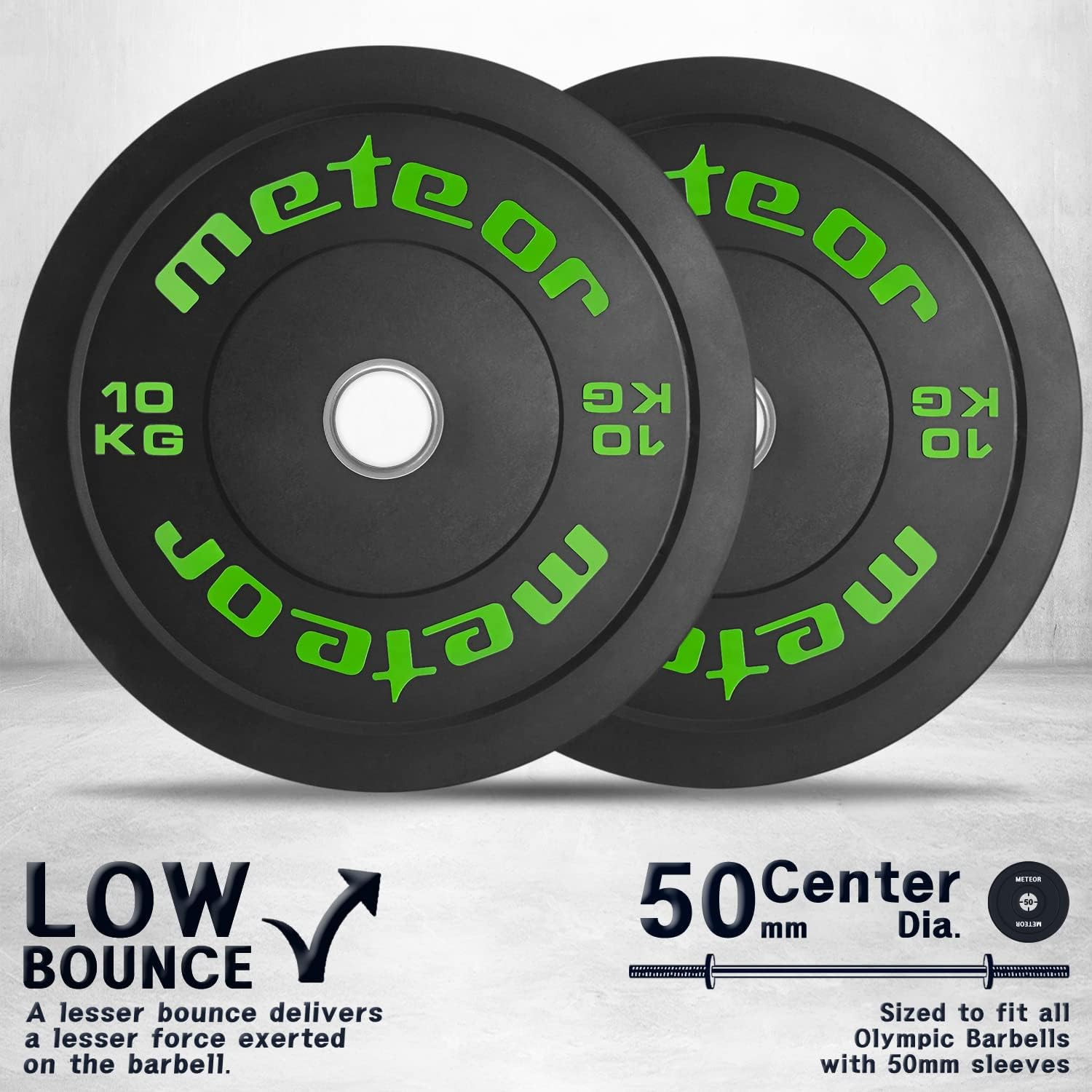 METEOR Essential Bumper Plate, Olympic Plate, Full Rubber Weightlifting Plate - for Barbells with 50Mm Loadable Sleeves - 2.5Kg, 5Kg, 10Kg, 15Kg, 20Kg, 25Kg Weight Plate image number 2