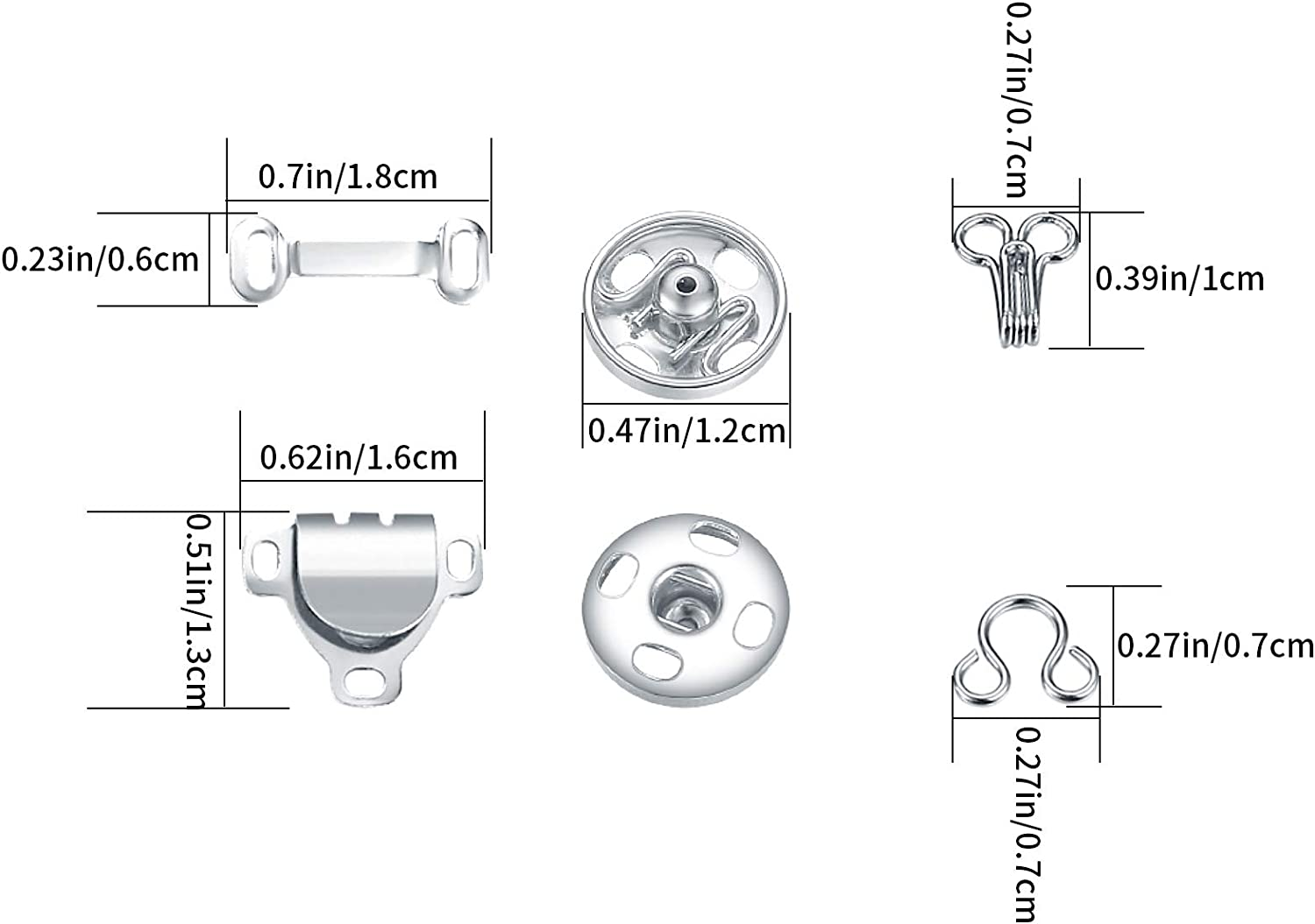100 Pcs Sewing Hooks and Eyes Closure Set, 3 Styles Skirt Hook and Eye Closures Sewing Snaps Kit, Metal Snaps Buttons Fasteners Press Studs Set for Skirt, Bra, Trousers, Dress, Sewing, DIY Crafting image number 5