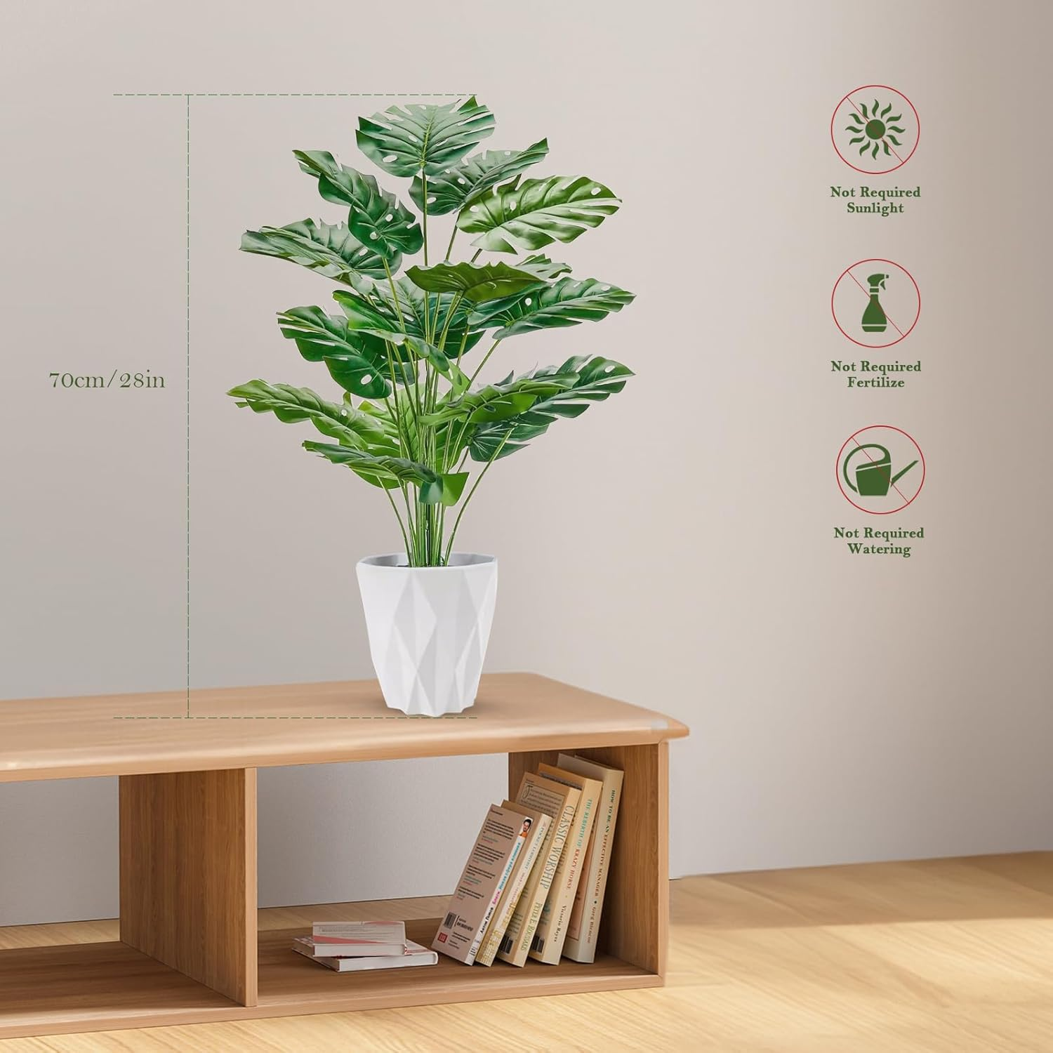 Auolen 28" (70Cm) Tall Artificial Monstera Deliciosa Plants, Faux Swiss Cheese Floor Plants Fake Tropical Silk Tree with Pot for Indoor Outdoor Office House Living Room Home Decor image number 1