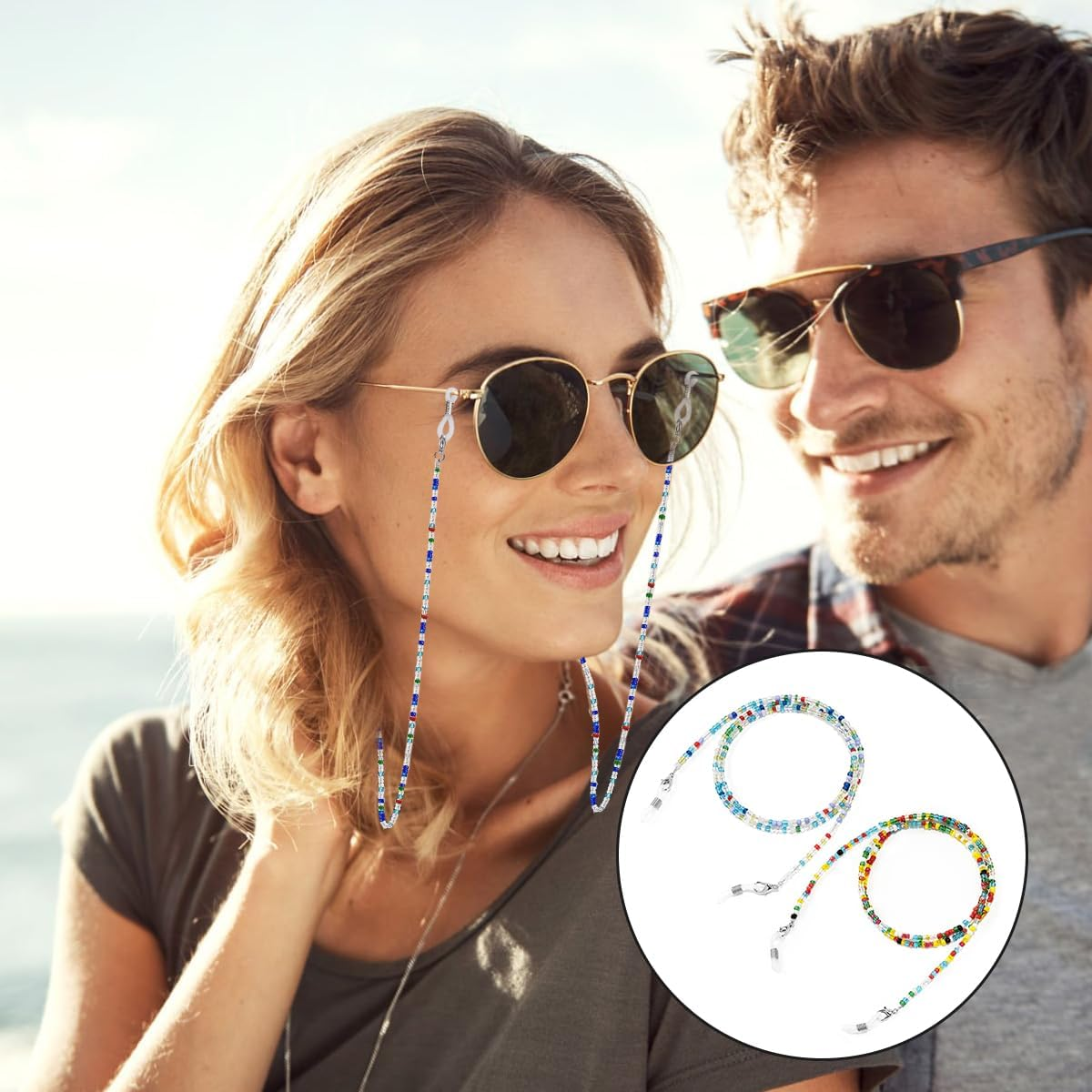 WELANE Beaded Eyeglass Chains, 2 PCS Colorful Acrylic Glasses Lanyard Strap for Girls, Women (72Cm/28.3In) image number 6