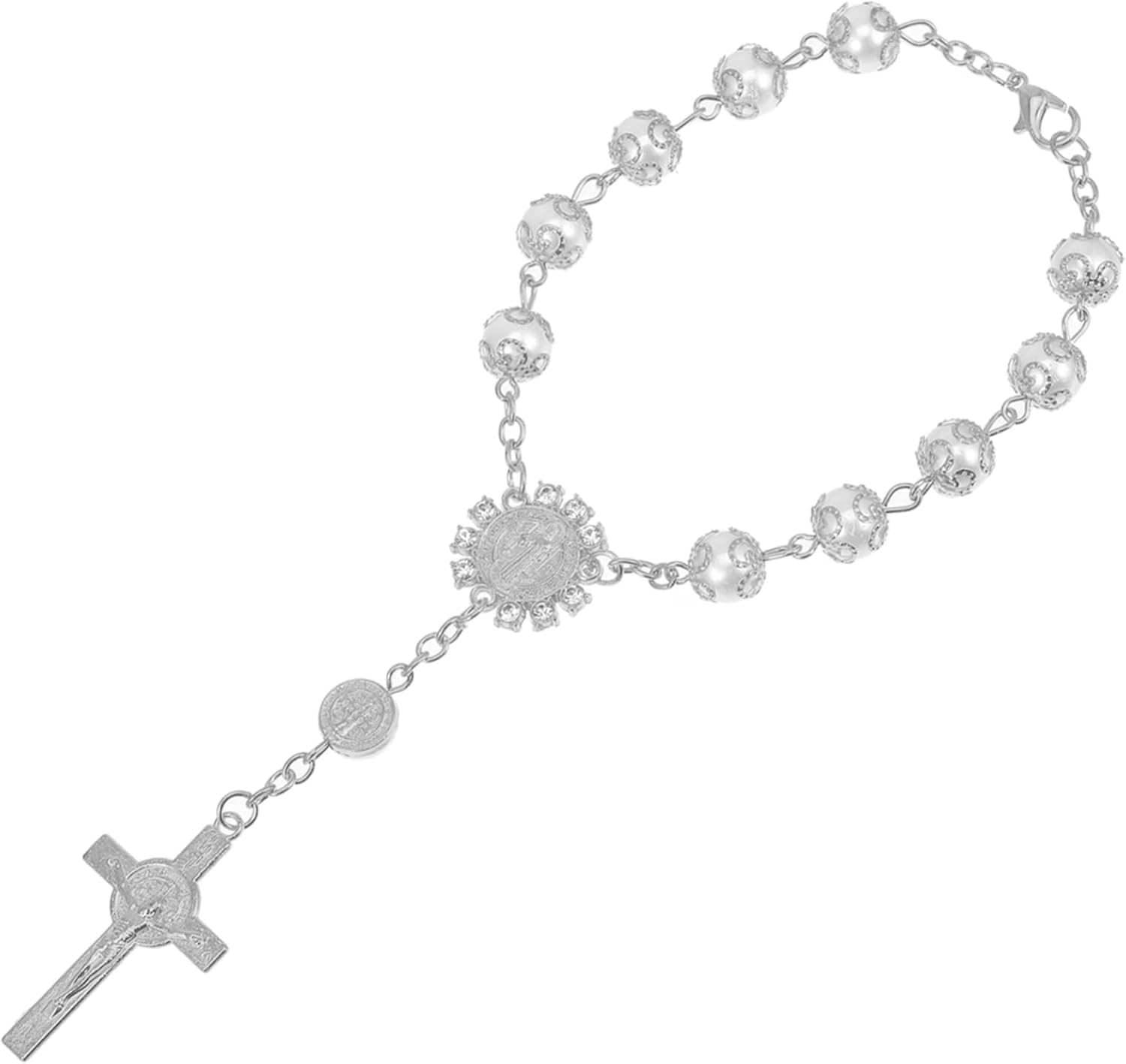 Iplusmile Imitation Pearl Hanger with Cross Pendant and Beaded Bracelet Car Ornament for Rearview Mirror Stylish 7.1X3.5 Inch Decorative Car Accessories