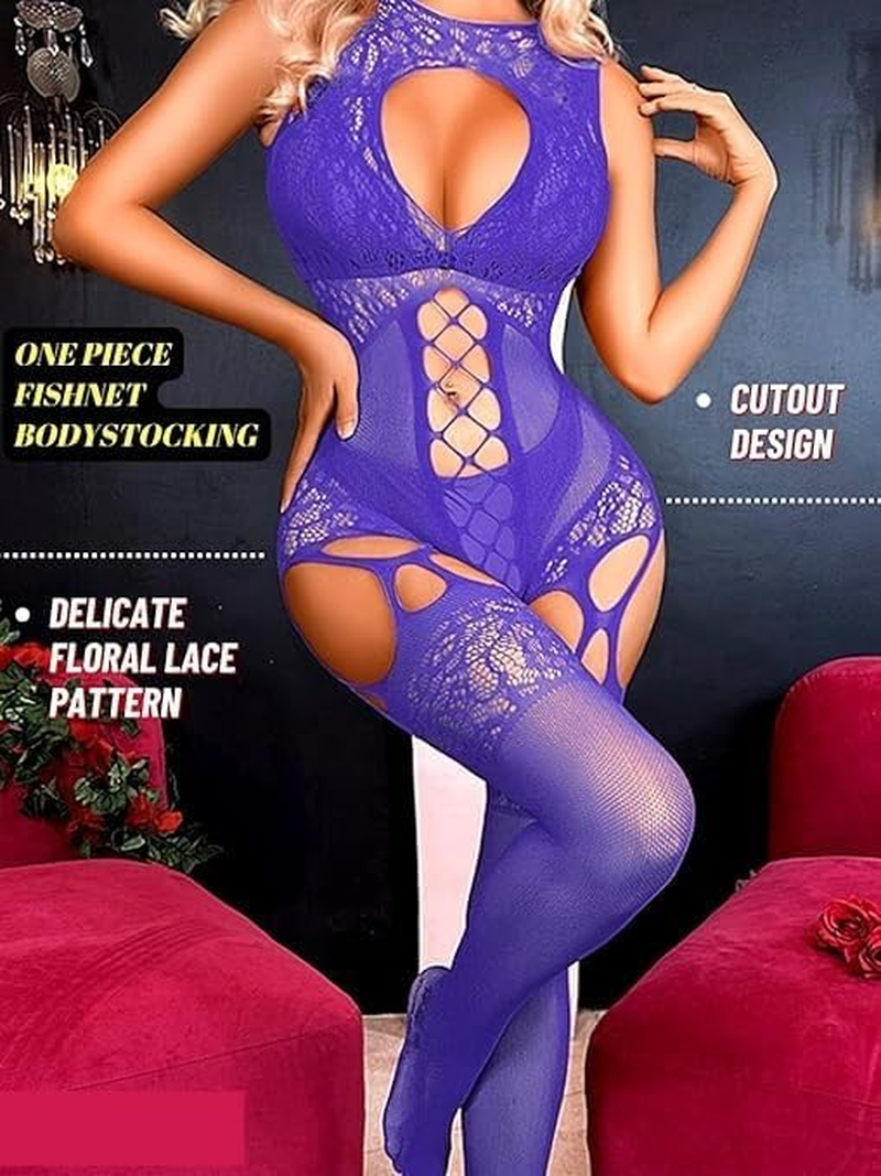 Womens Lingeries Stockings Sexy, Floral Fishnet Body Suit Nightwear image number 3