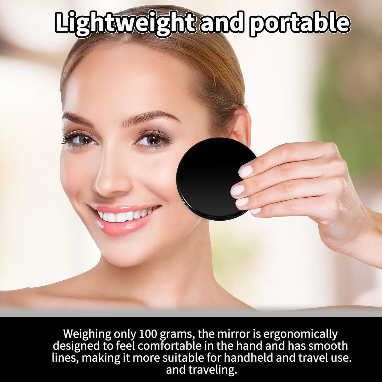 Bremorou Small Mirror for Purse, Compact Mirror for Purses, Double-Sided Magnifying, Portable Travel Makeup Mirrors, Mini Pocket Mirrors for Men and Women, round Black image number 3